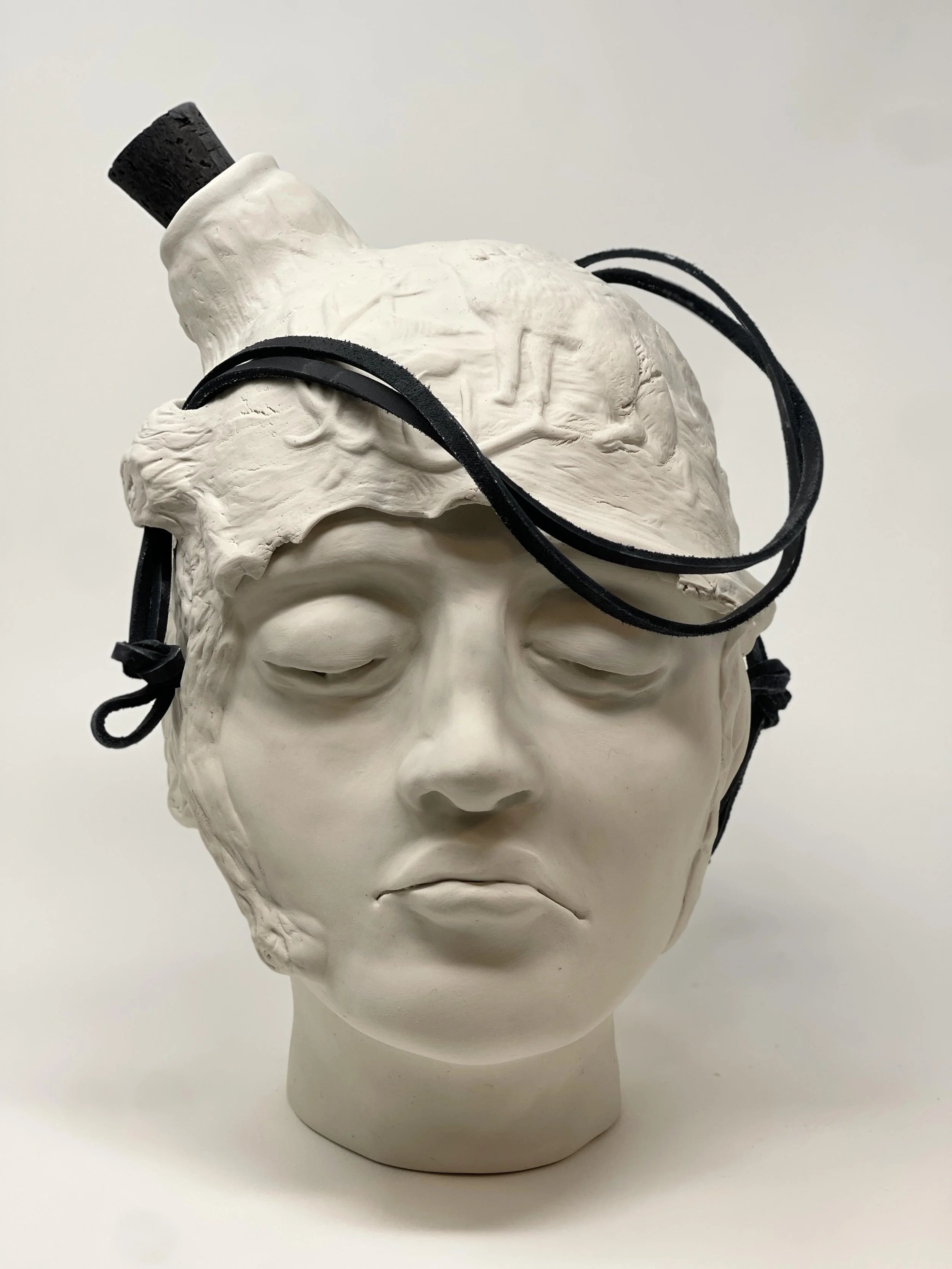 Kimberly Chapman, Canteen Girl, porcelain, leather, cork (unfired).jpg