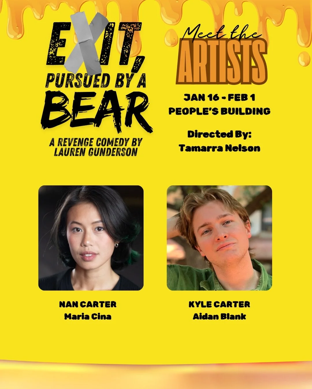 With two weeks until we open, we are so excited to tell you a little bit more about the cast and team of Exit, Pursued by a Bear! Swipe to read bios from our first two &mdash;>

🐾🐻🐾🐻🐾🐻🐾🐻🐾🐻🐾

Alt Text: 
The Title &ldquo;Exit, Pursued by 