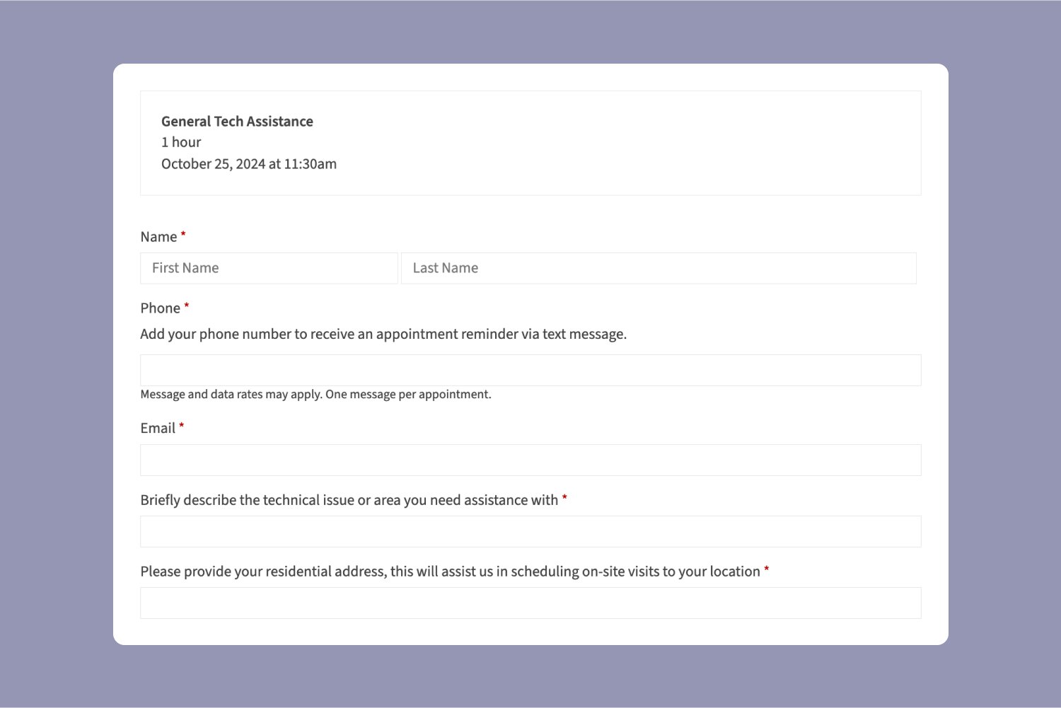 Tech assistance client intake form