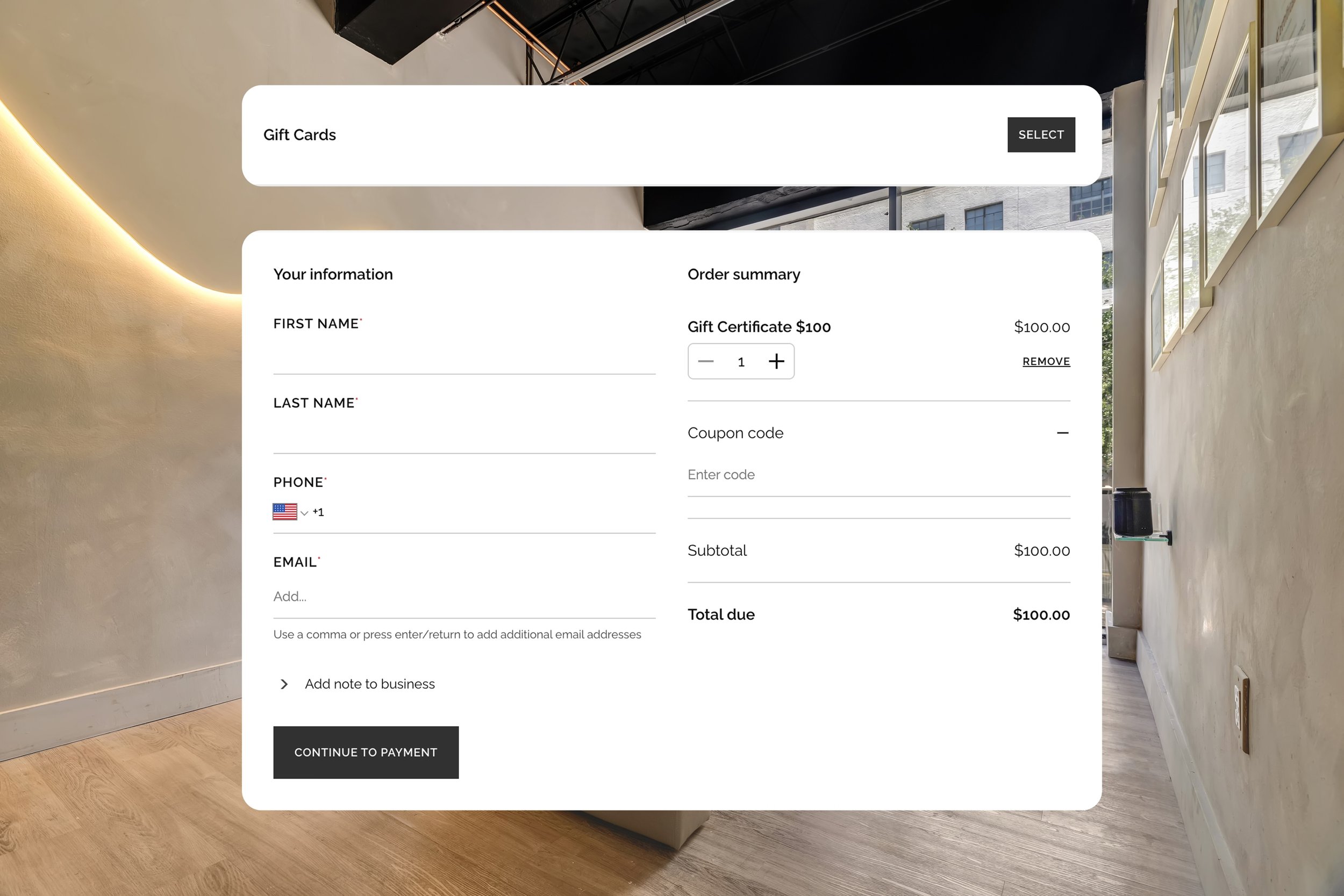 Online gift card purchase for beauty services
