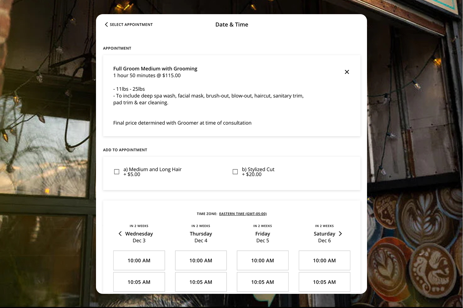 Dog grooming calendar availability