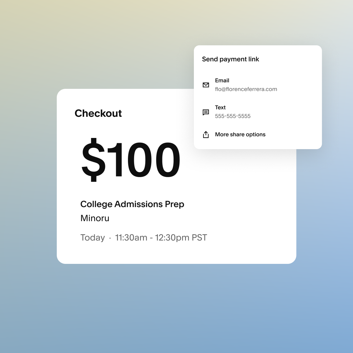 Online checkout screen for appointment