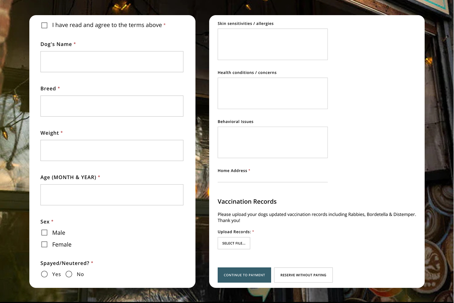 Dog grooming intake form