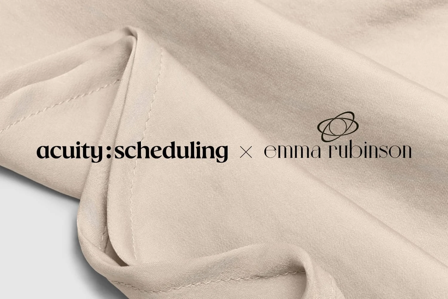 Acuity Scheduling x Emma Rubinson brand logos over fashion fabric