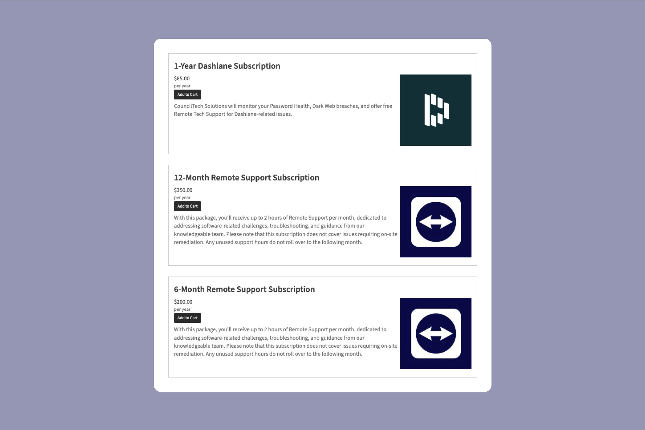 List of CouncilTech Solutions subscription offers