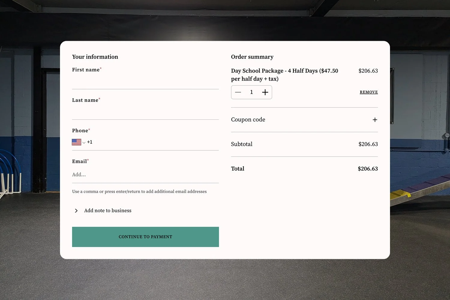 Online payment for dog training package