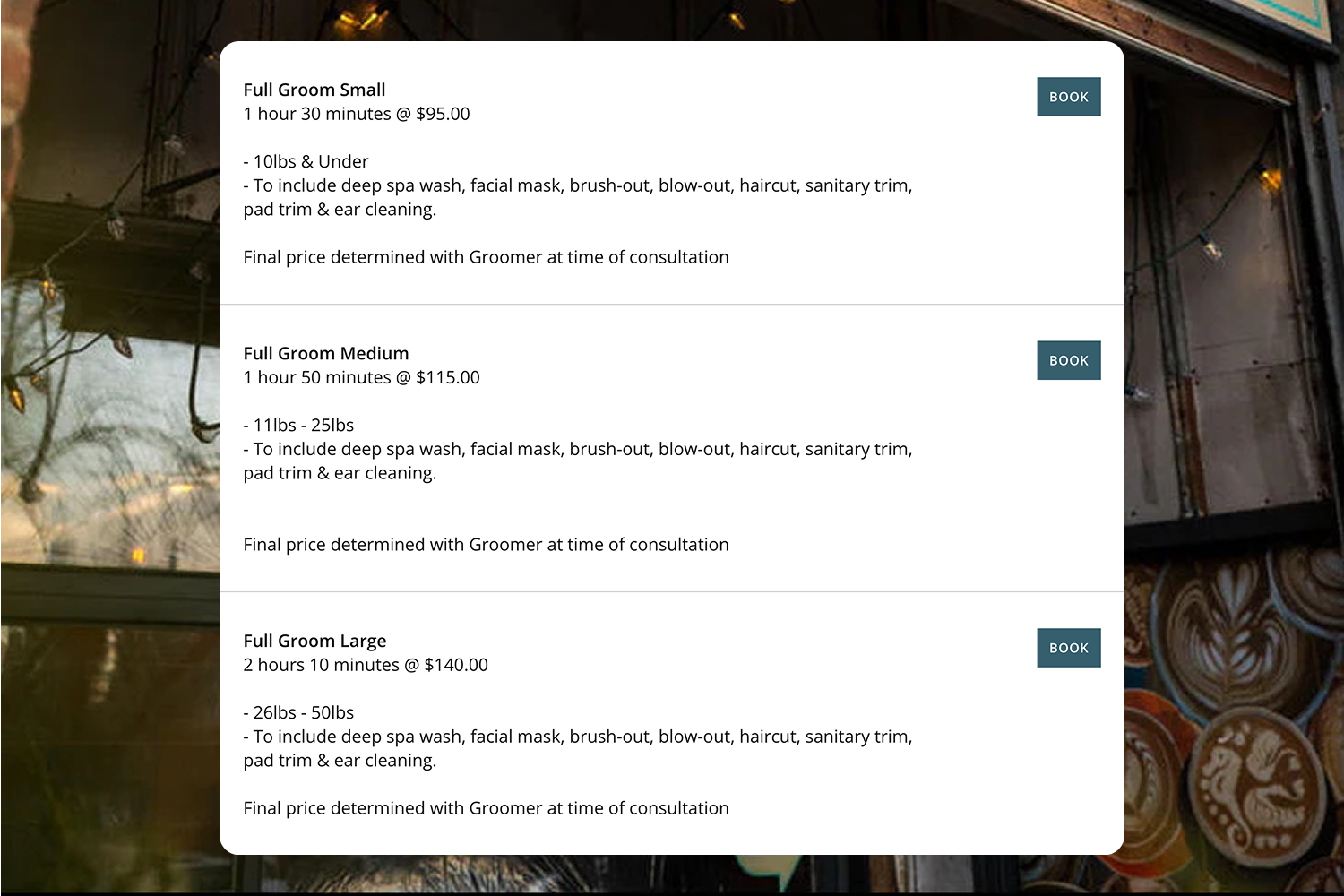 Dog grooming appointment booking