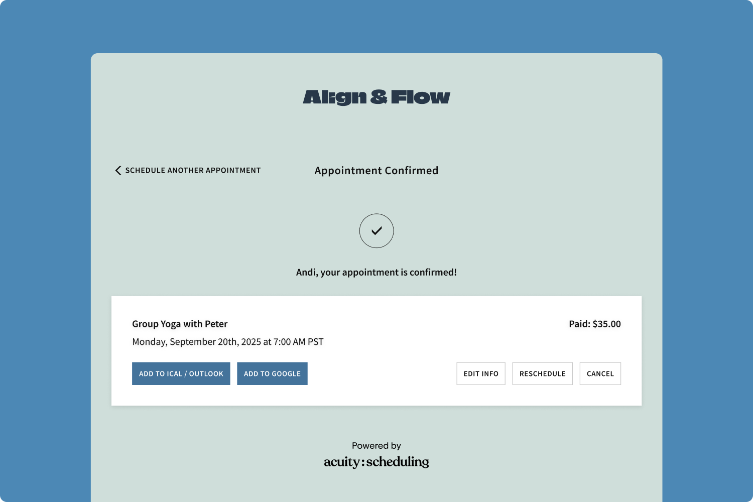 Online booking confirmation page