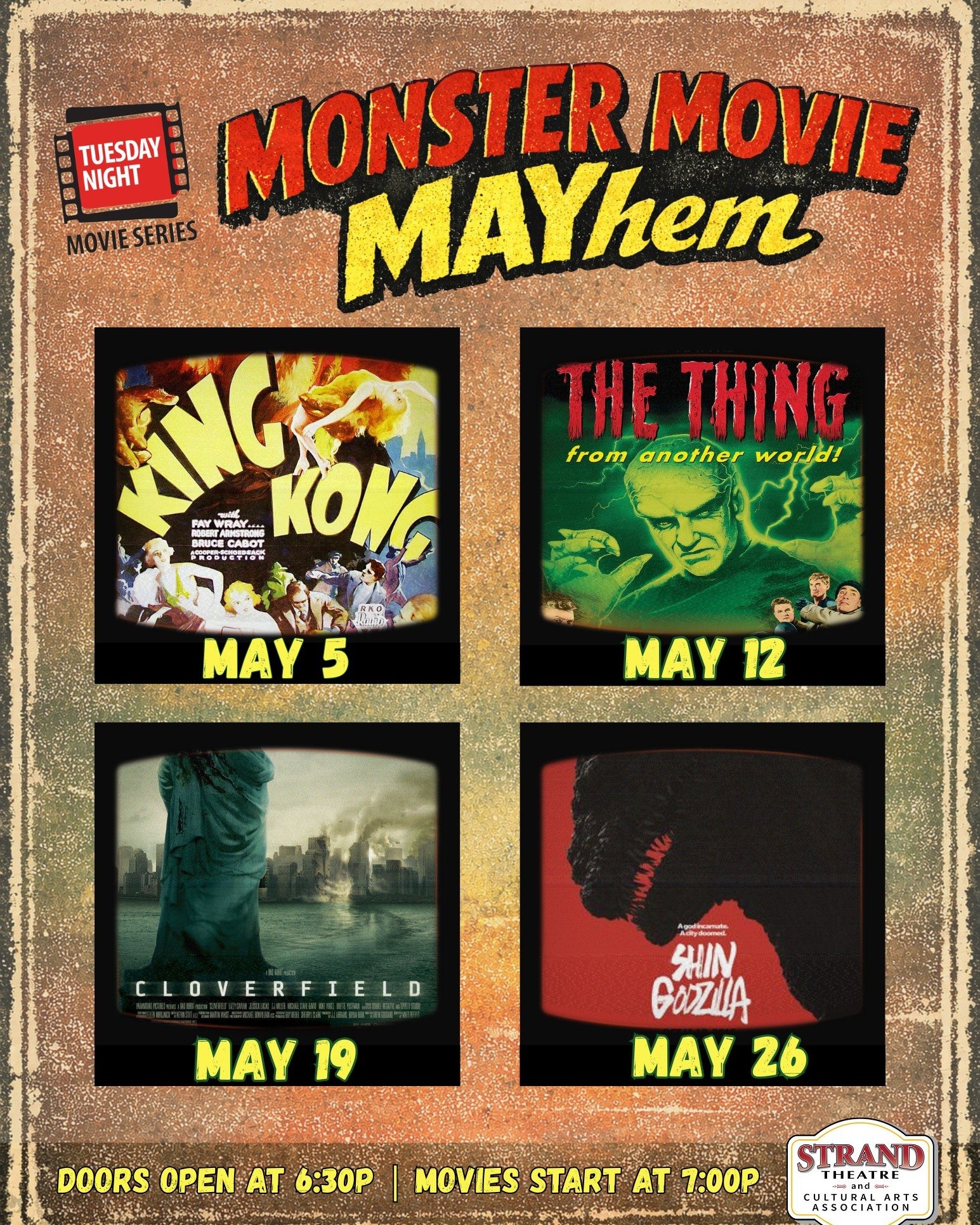 Tuesdays this May are getting monstrous. We&rsquo;re unleashing creature features across the decades; from towering classics to modern chaos. Bring your friends and settle in for a month of pure monster movie MAYhem.