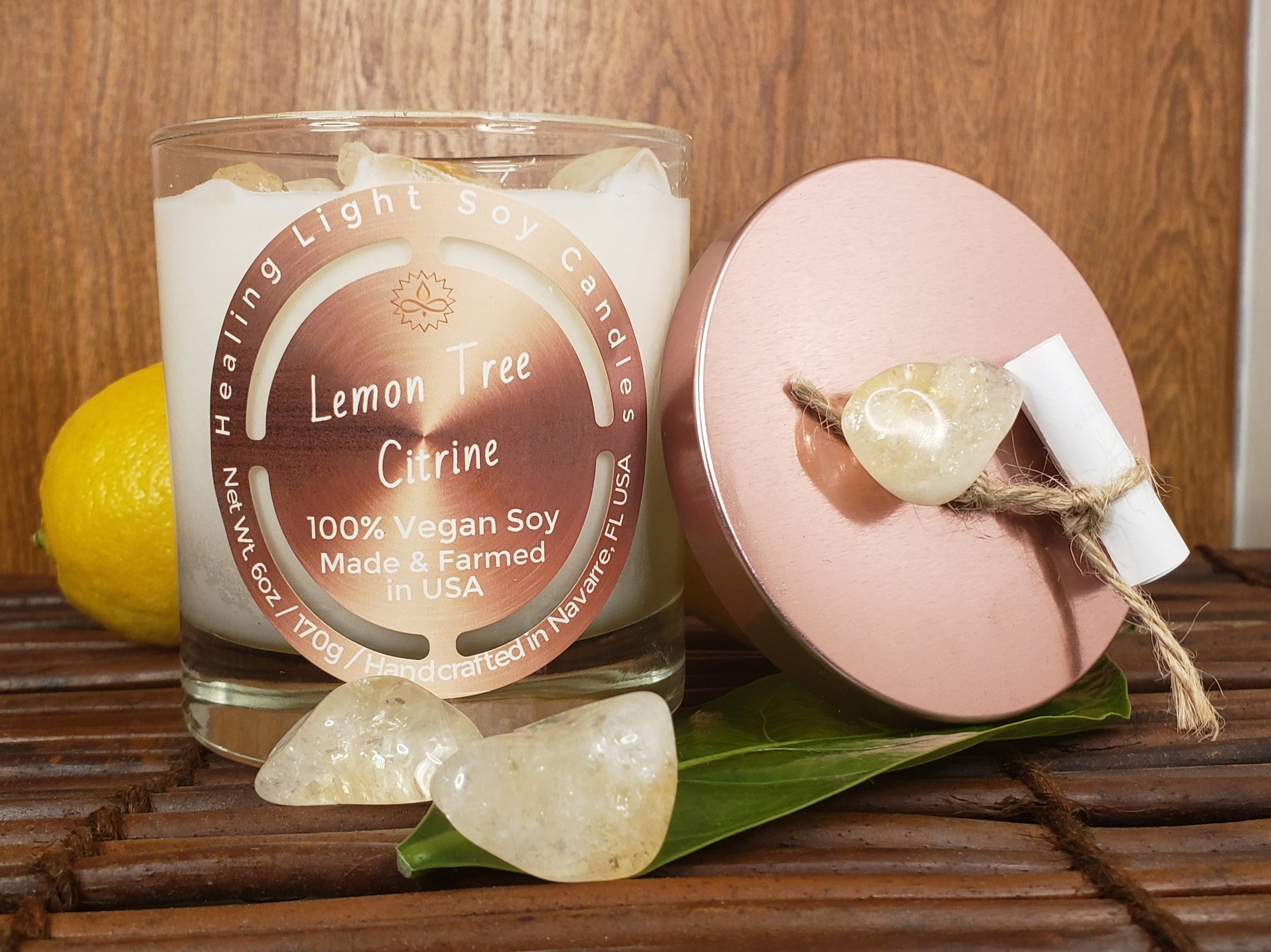 Lemon Tree Citrine Soy Candle Made and Farmed in USA non-toxic