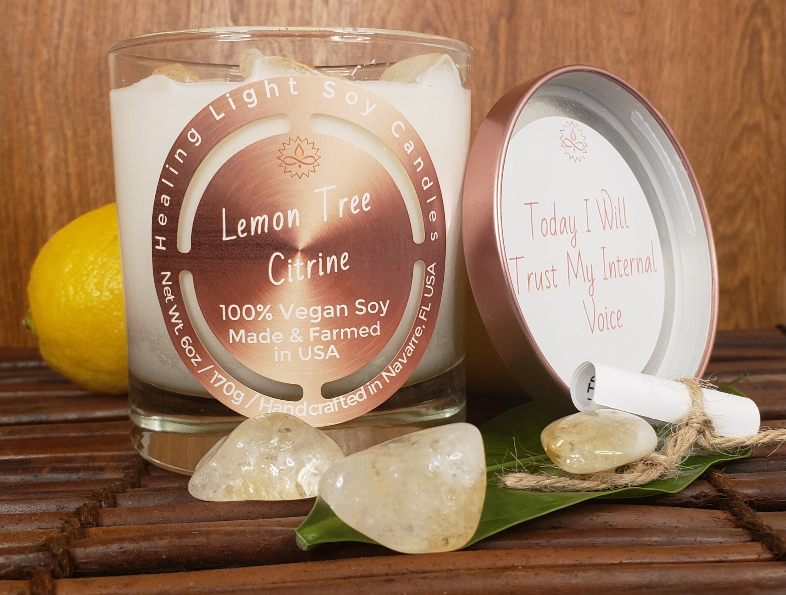 Lemon Tree Citrine Soy Candle Made and Farmed in USA non-toxic