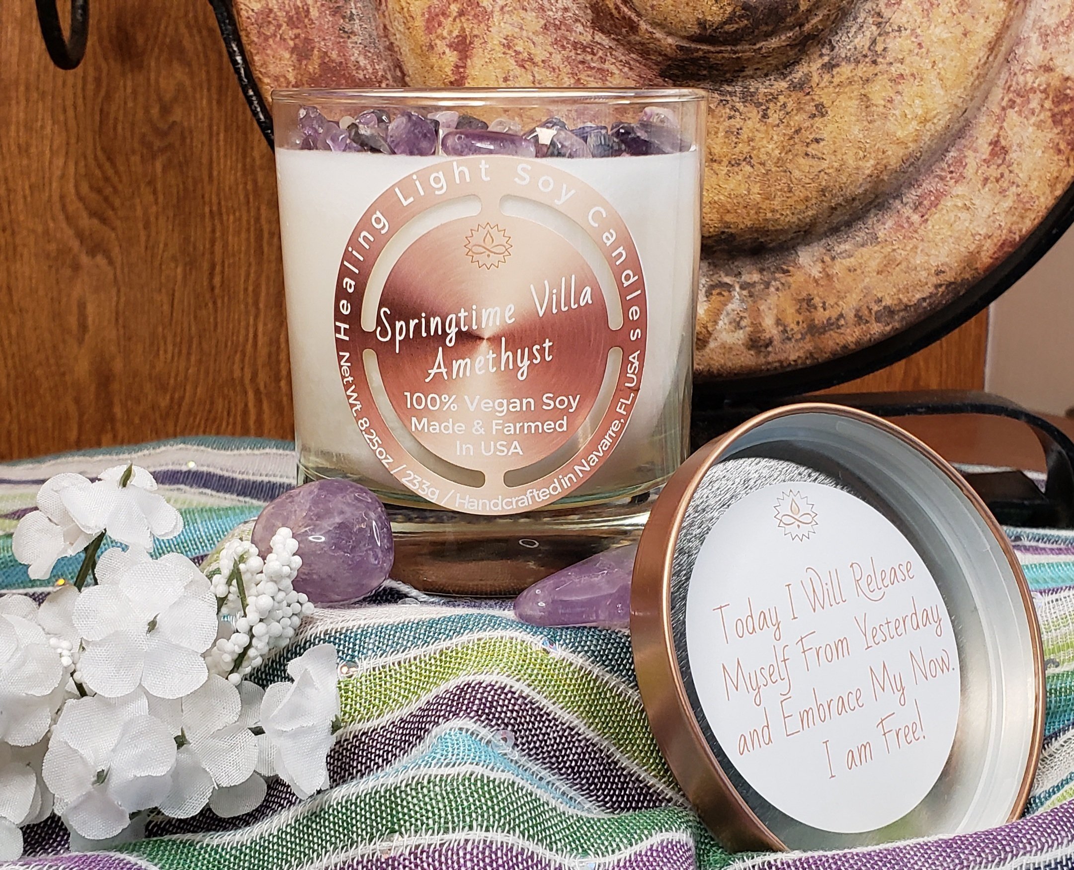 Springtime Villa Amethyst Soy Candle Made and Farmed in USA non-toxic