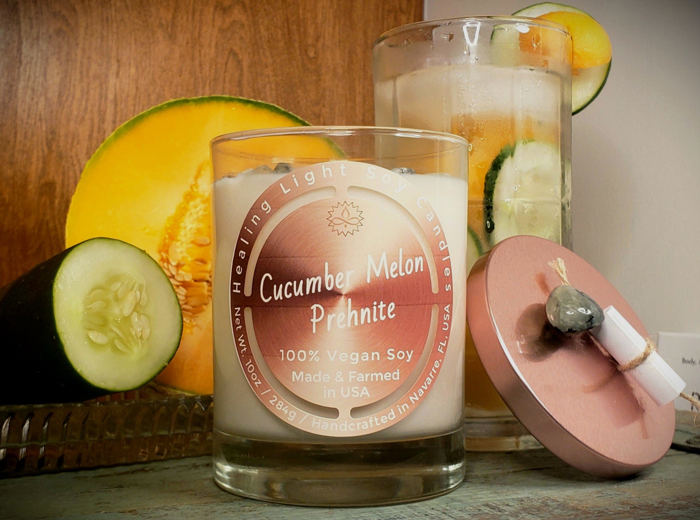 Cucumber Melon Prehnite Soy Candle Made and Farmed in USA non-toxic