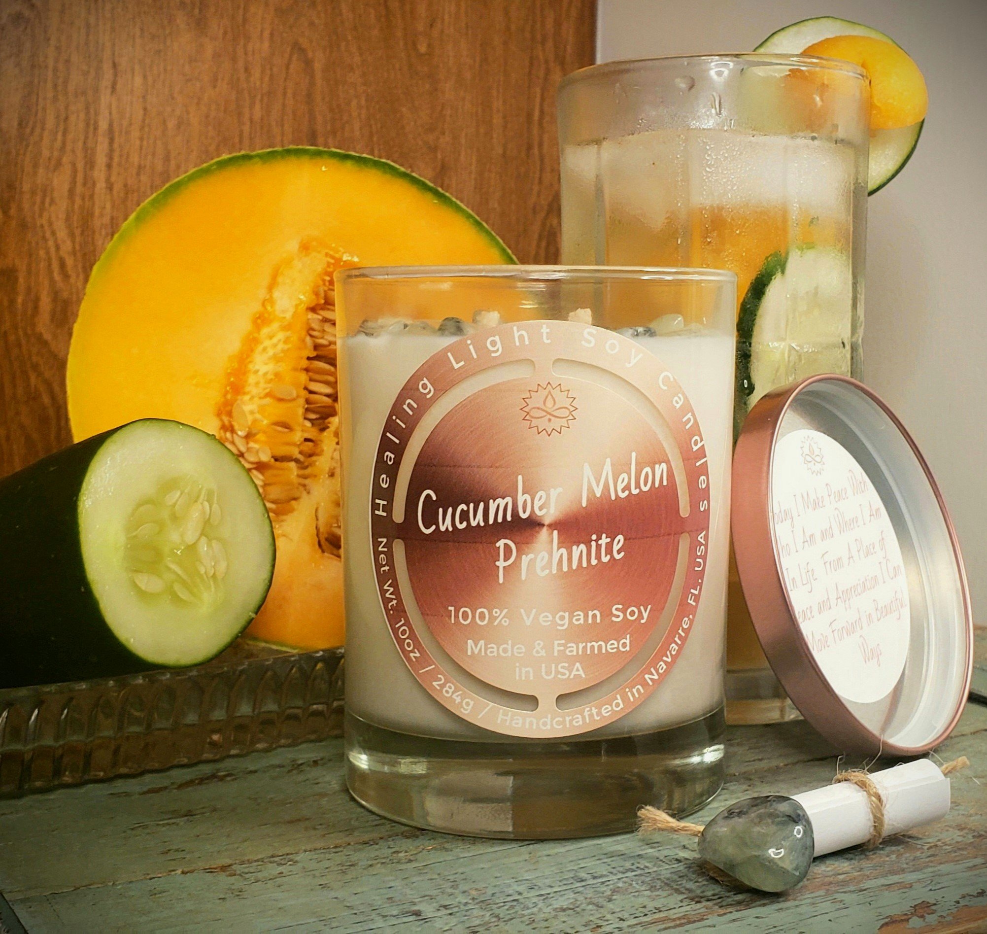 Cucumber Melon Prehnite Soy Candle Made and Farmed in USA non-toxic