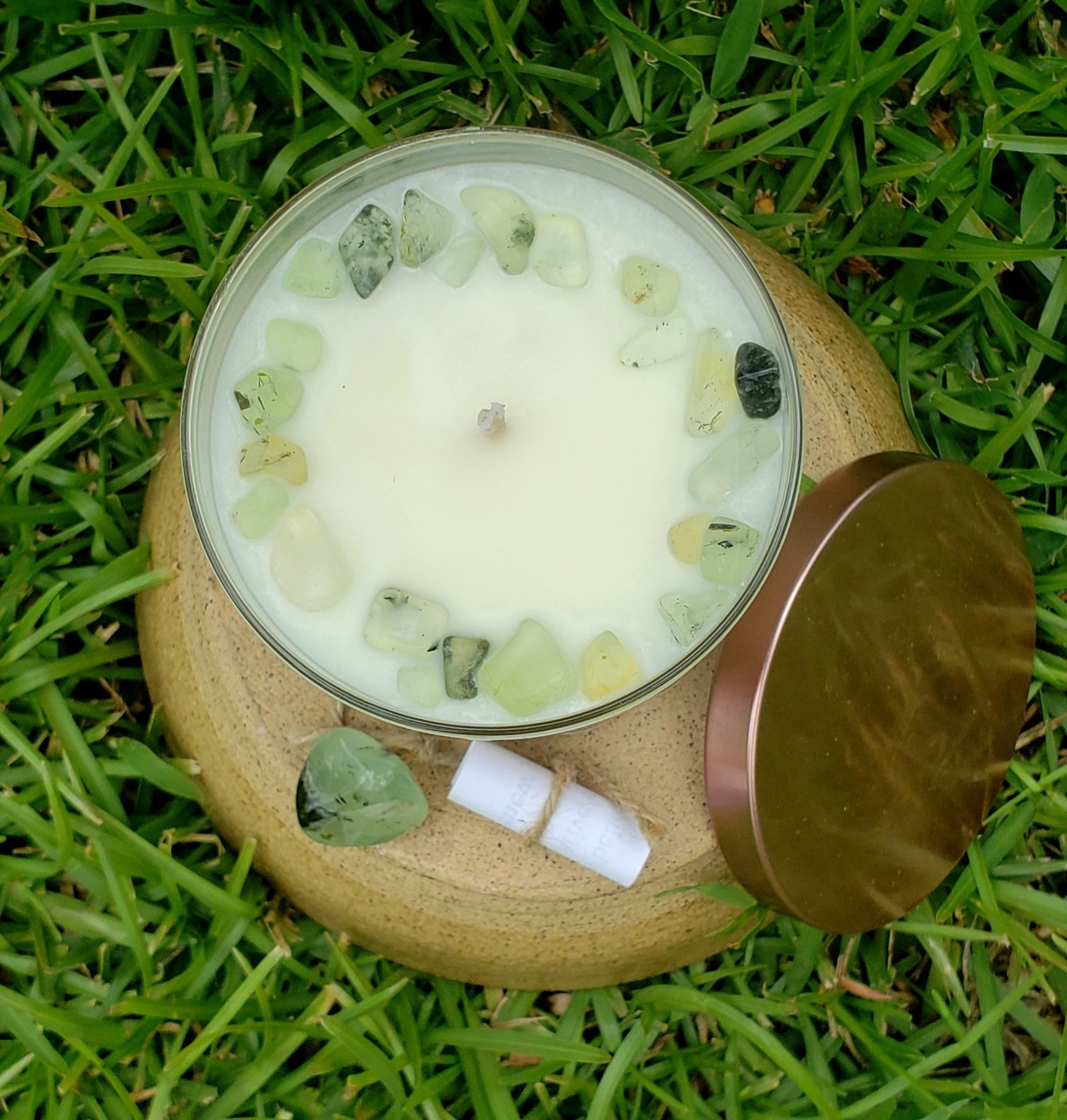 Fresh Cut Grass Prehnite Soy Candle Made and Farmed in USA non-toxic