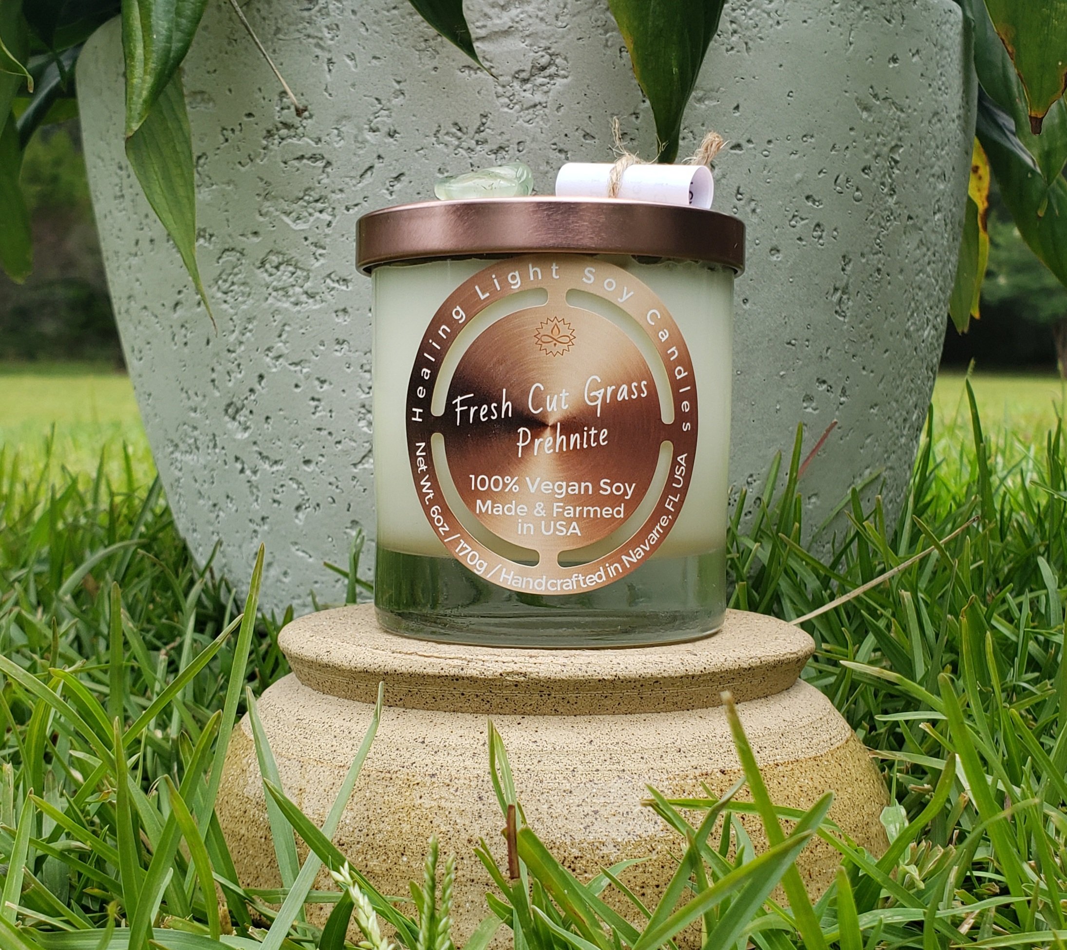 Fresh Cut Grass Prehnite Soy Candle Made and Farmed in USA non-toxic