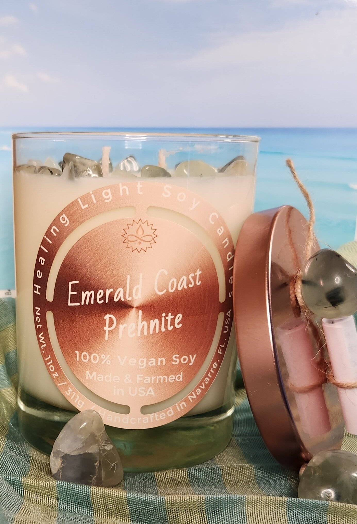 Emerald Coast Prehnite Soy Candle Made and Farmed in USA non-toxic