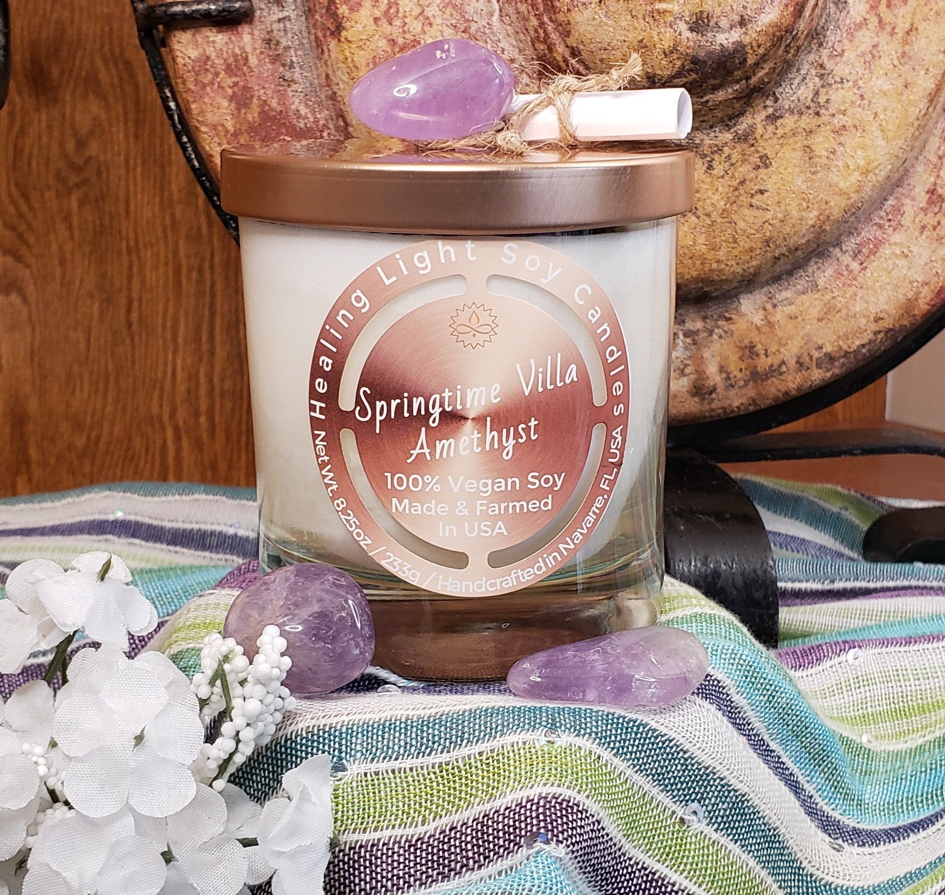 Springtime Villa Amethyst Soy Candle Made and Farmed in USA non-toxic