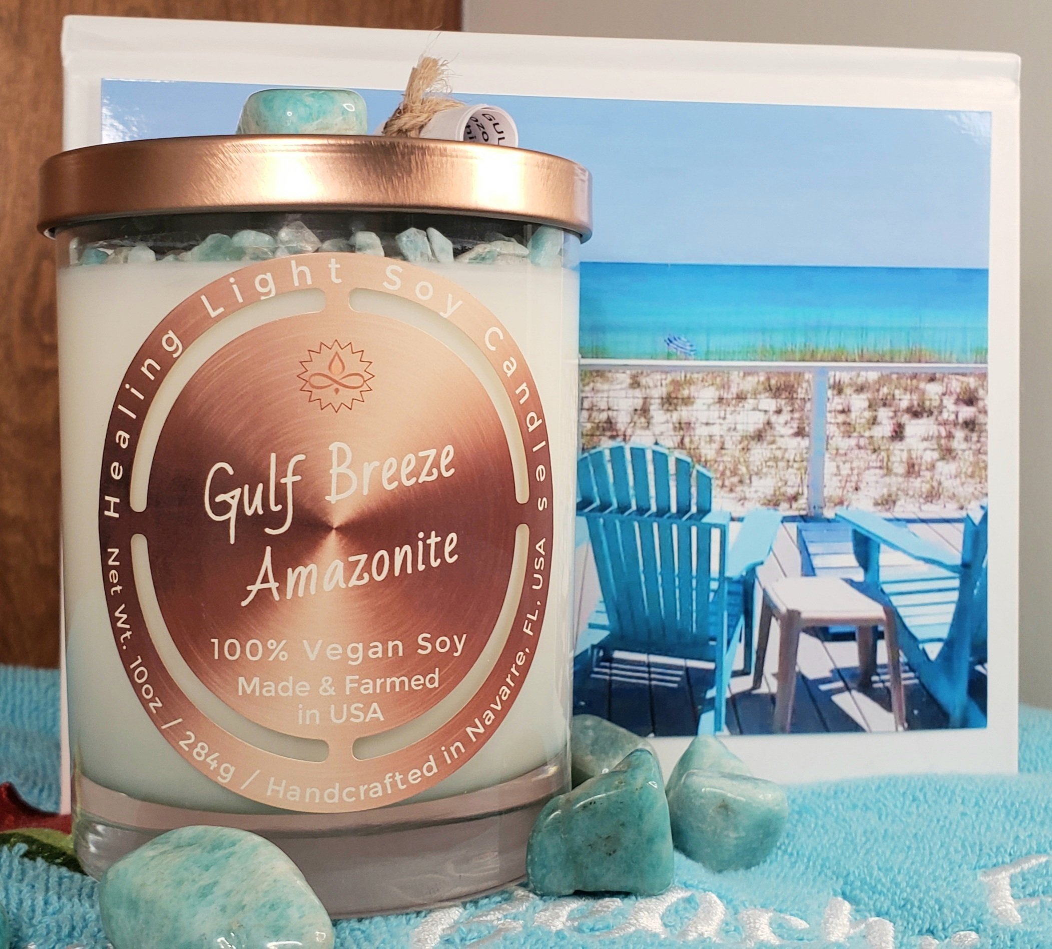 Gulf Breeze Amazonite Soy Candle Made and Farmed in USA non-toxic