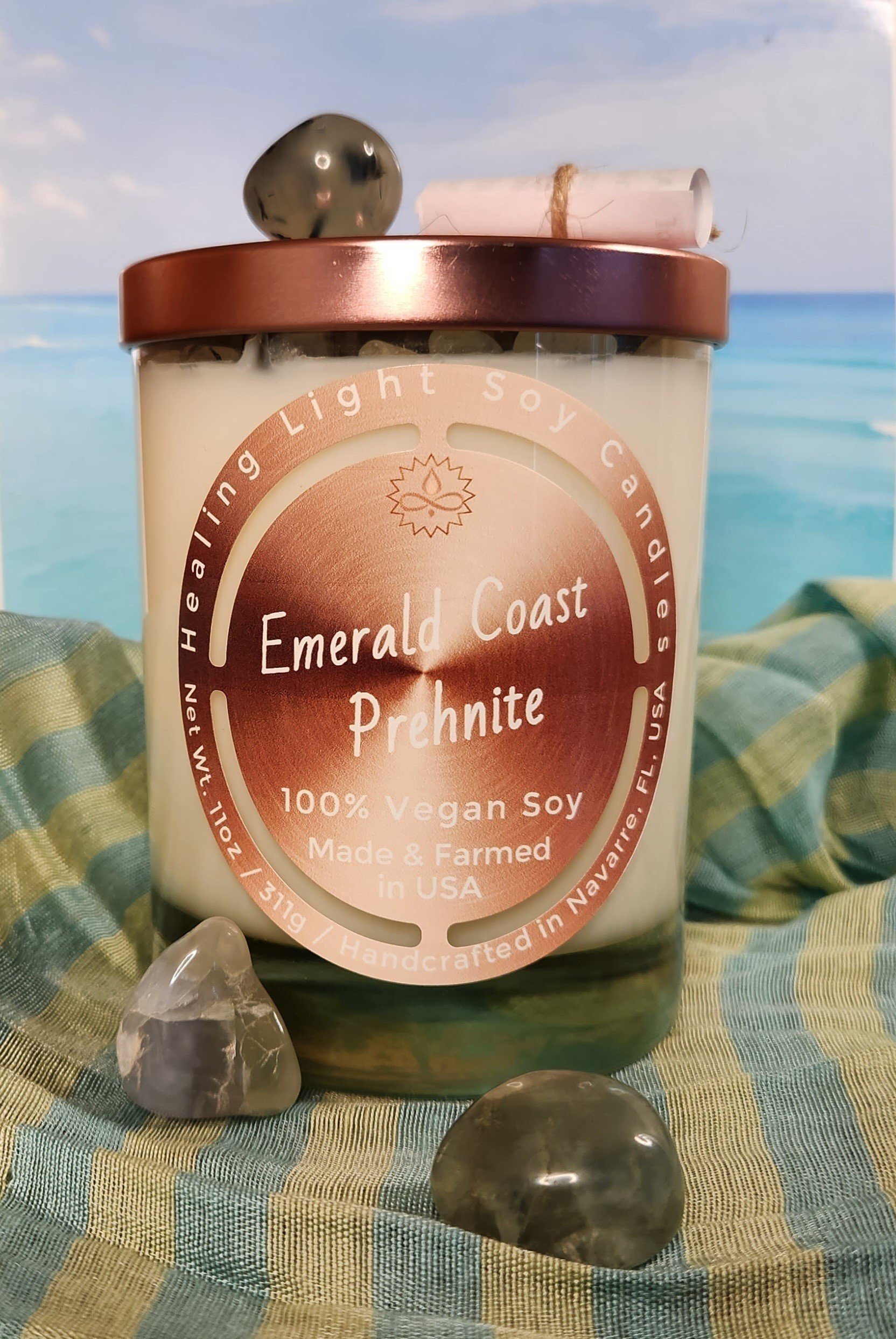 Emerald Coast Prehnite Soy Candle Made and Farmed in USA non-toxic