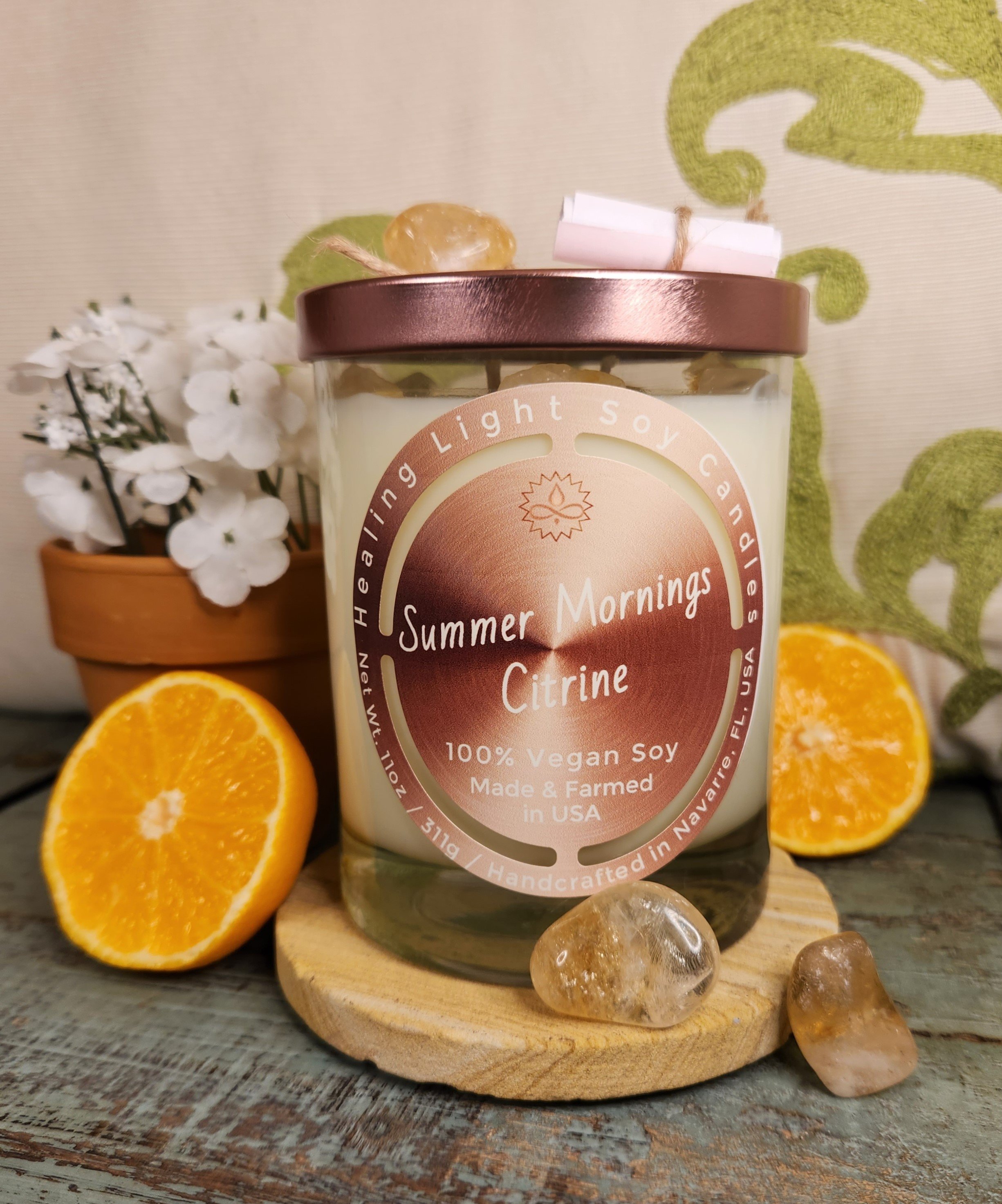 Summer Mornings Citrine Soy Candle Made and Farmed in USA non-toxic