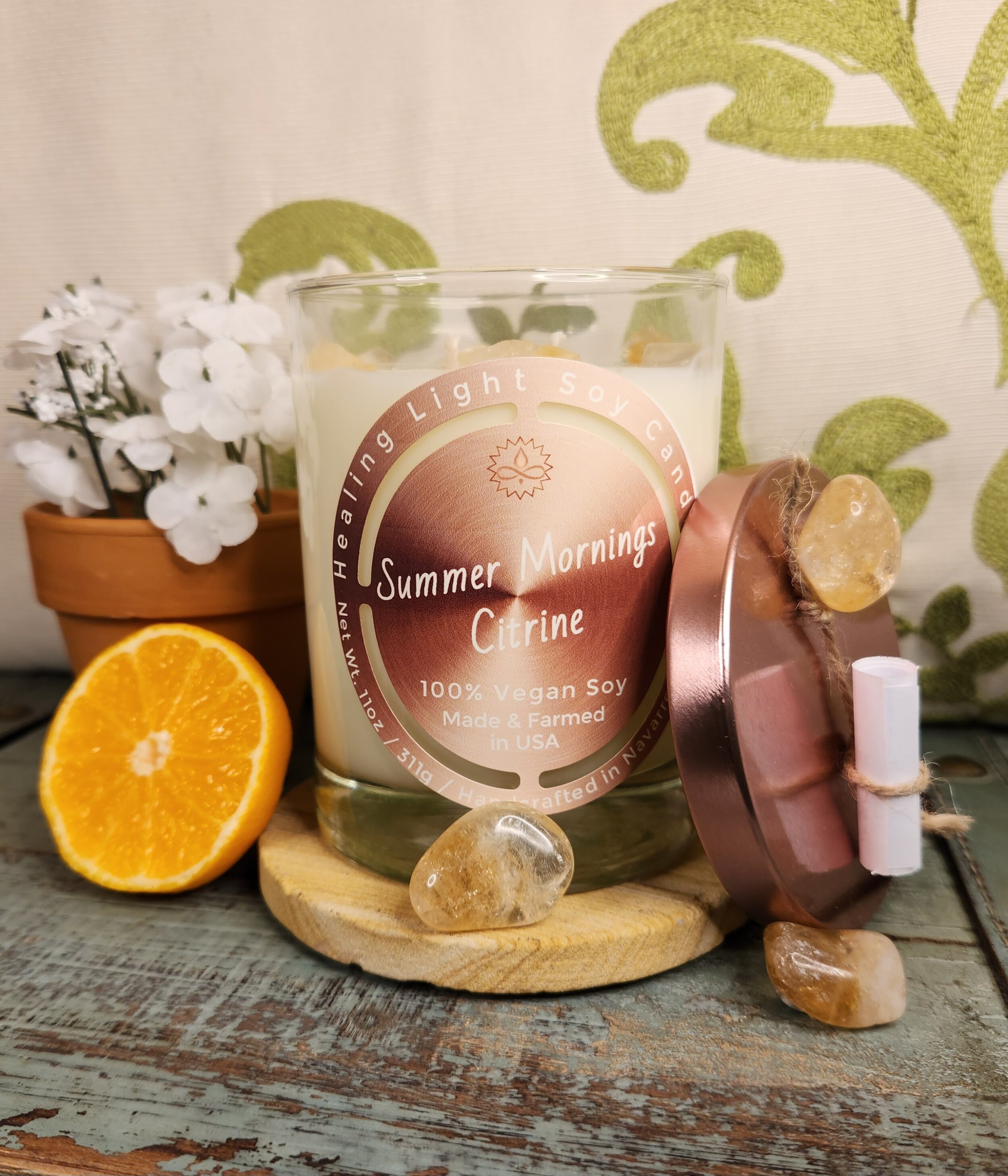 Summer Mornings Citrine Soy Candle Made and Farmed in USA non-toxic