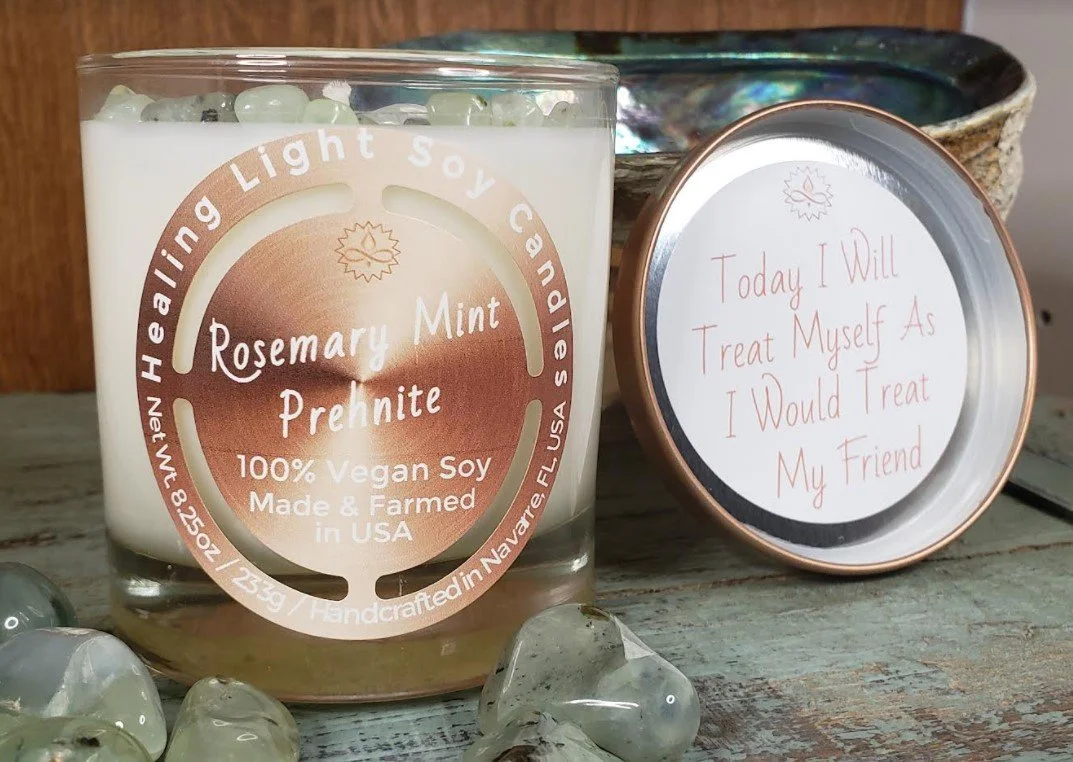 Rosemary Mint Prehnite Soy Candle Made and Farmed in USA non-toxic