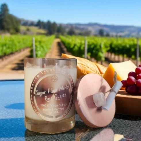 Sugar Plum Merlot Top Off at California Vinyard next to a charcuterie board.jpg