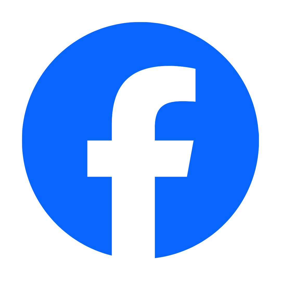 Facebook logo with blue circle background and white lowercase 'f' in the center.