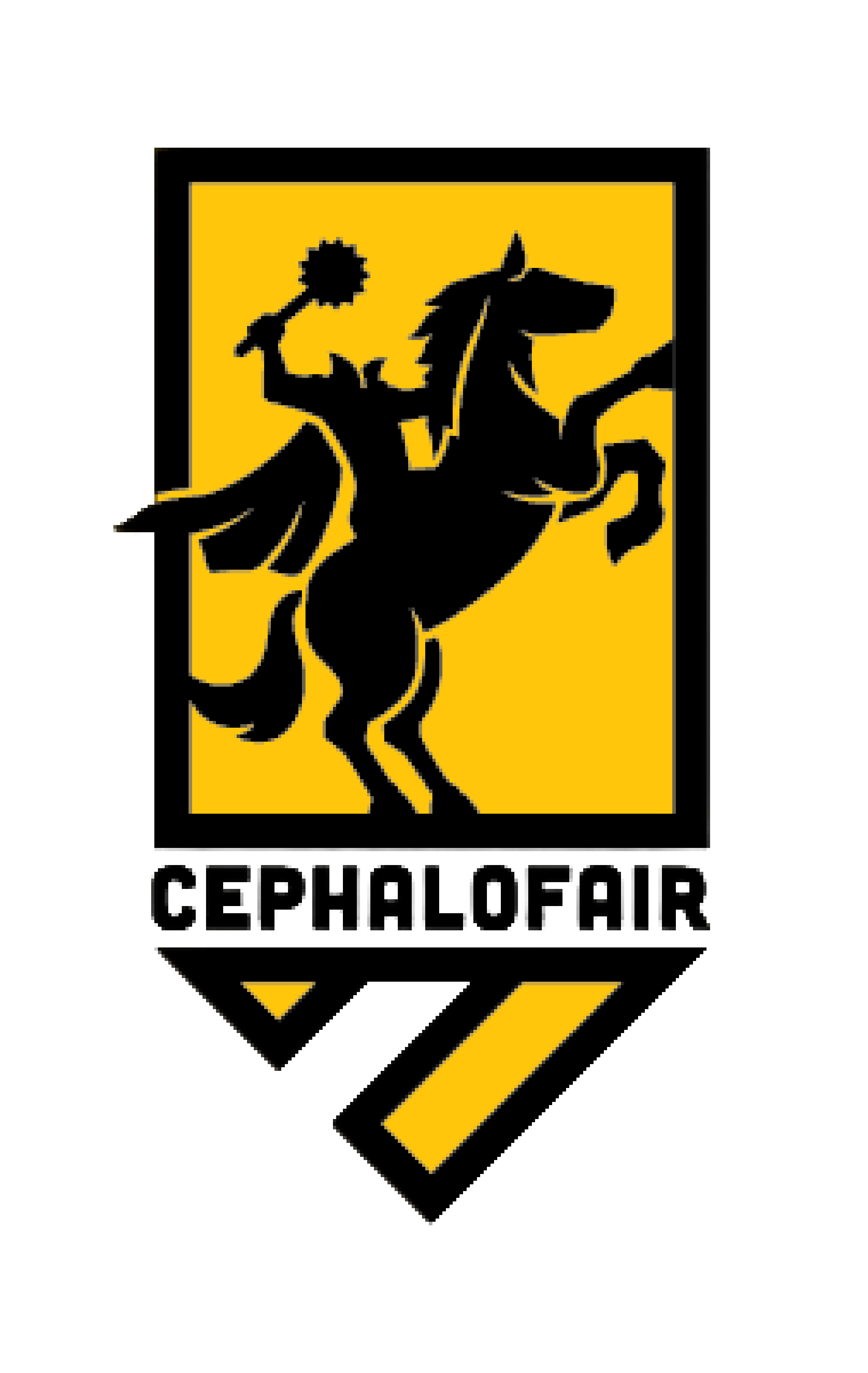 Cephalofair Logo with headless horsman riding a horse reeling backward