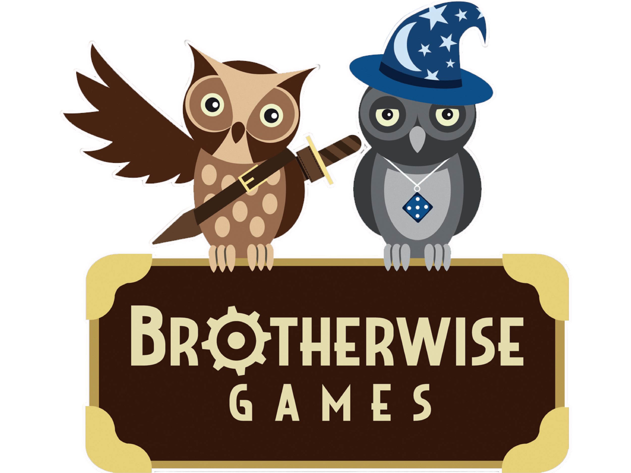 Brotherwise games Logo with gear letter O and two owls on top