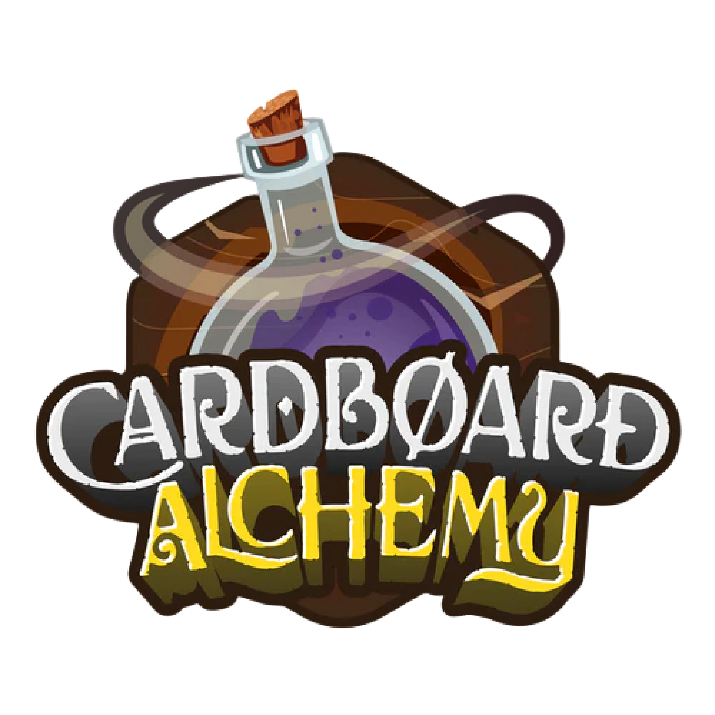 CArdboard Alchemist Logo with vial and whisp