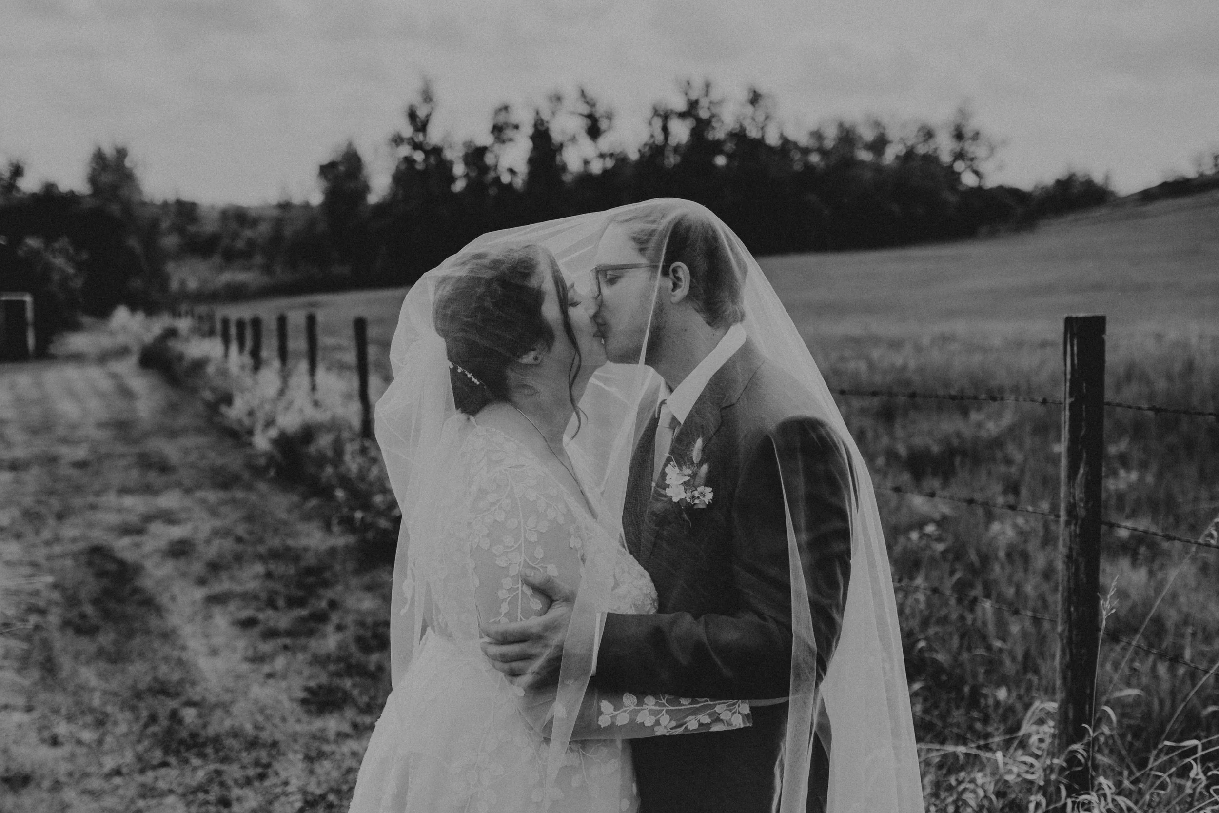 Black and White Wedding Portrait Veil Photography Couple