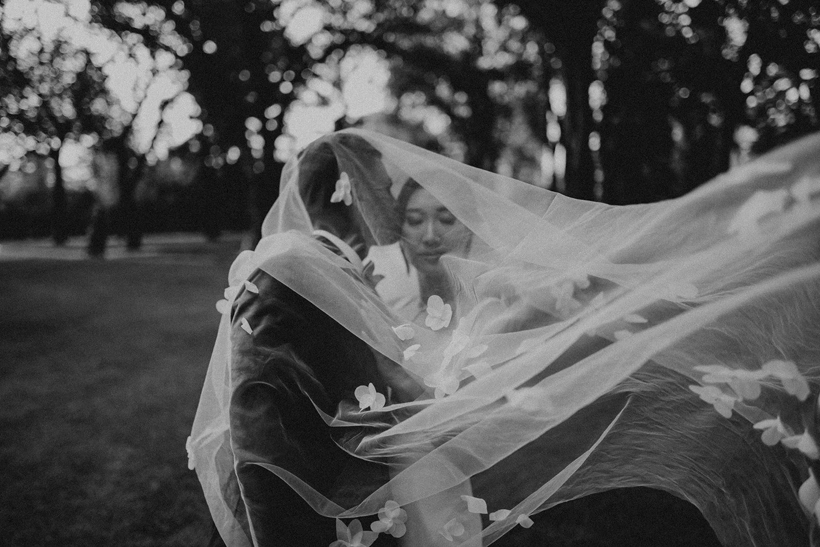 Gorgeous Veil Wedding Portrait Bride and Groom Photography Documentary Style