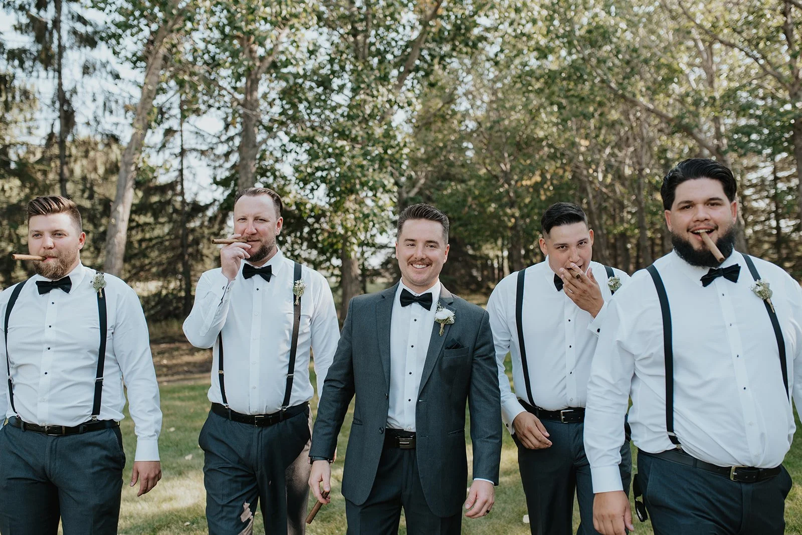 Groomsmen Cigar Pose Wedding Celebration Hillside Acres Camrose Edmonton Area