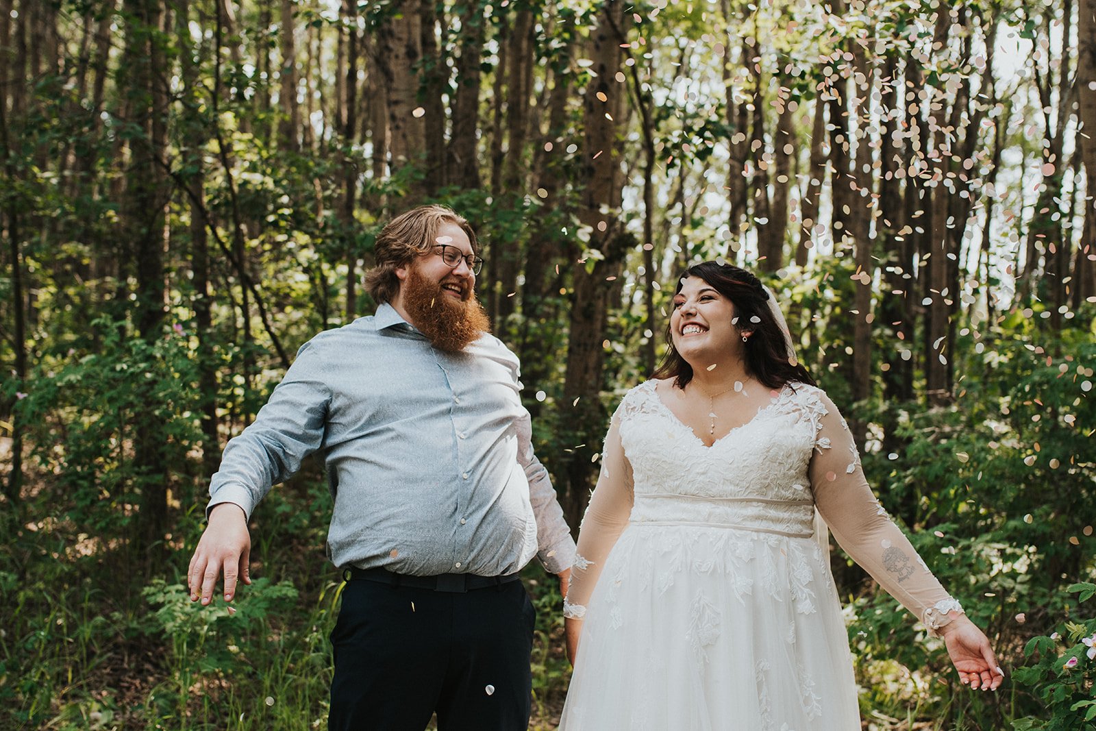 Outdoor Wedding Bride and Groom Confetti Celebration 