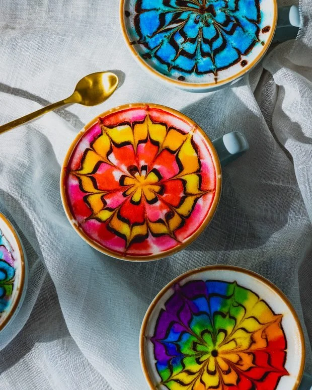 Hand-painted Colorburst lattes