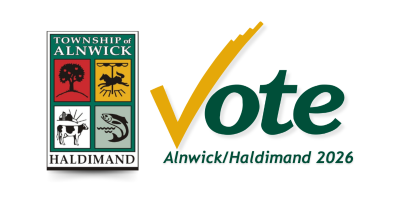 Township of Alnwick Haldimand 2026 vote campaign logo featuring a checkmark and the words 'Vote Alnwick/Haldimand 2026'