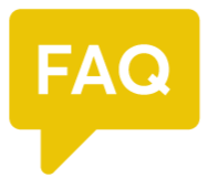 Yellow speech bubble with black text reading 'FAQ'.