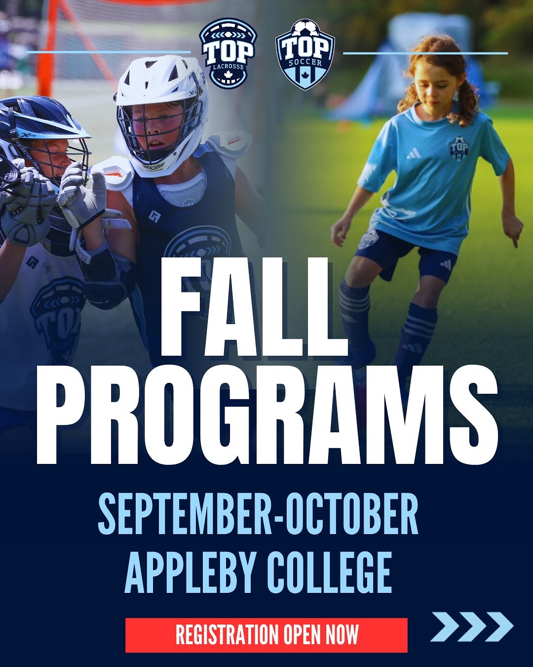 🚨 FALL REGISTRATION OPEN NOW! 🚨

Join us in September at Appleby College for our Lacrosse and Soccer programs.

Includes: 
- Professional Coaches
- Set Schedules
- Positive Environment with Focus on Development
- More Sports, Less Conflicts

Visit 