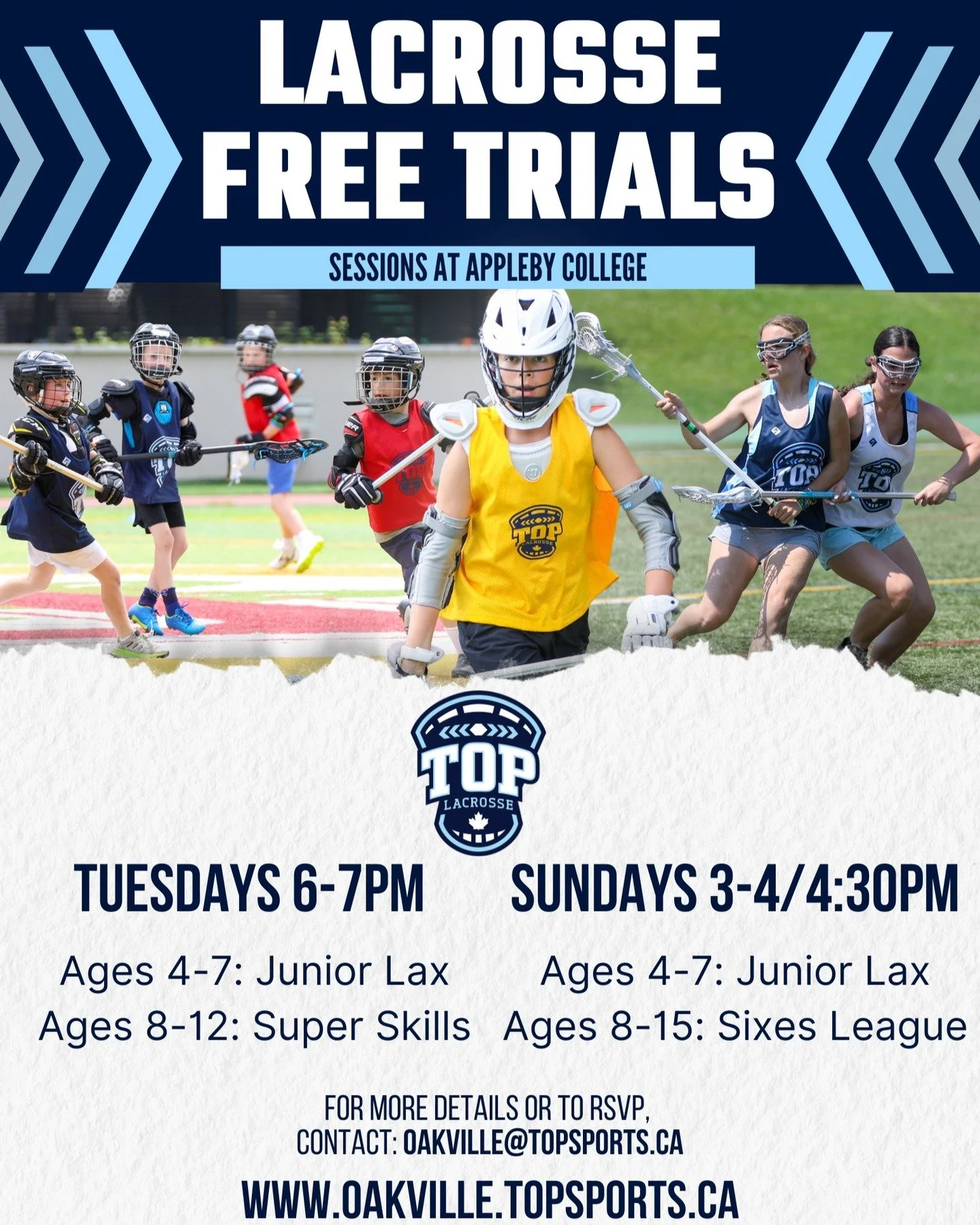 🔥Join us for a FREE Lacrosse trial at Appleby College this Spring🔥

With programs for players ages 4-15, we have a program for all ages and abilities! Come try us out and see how TOP Lacrosse is bringing more lacrosse to more athletes!

⭐️ TOP Lacr