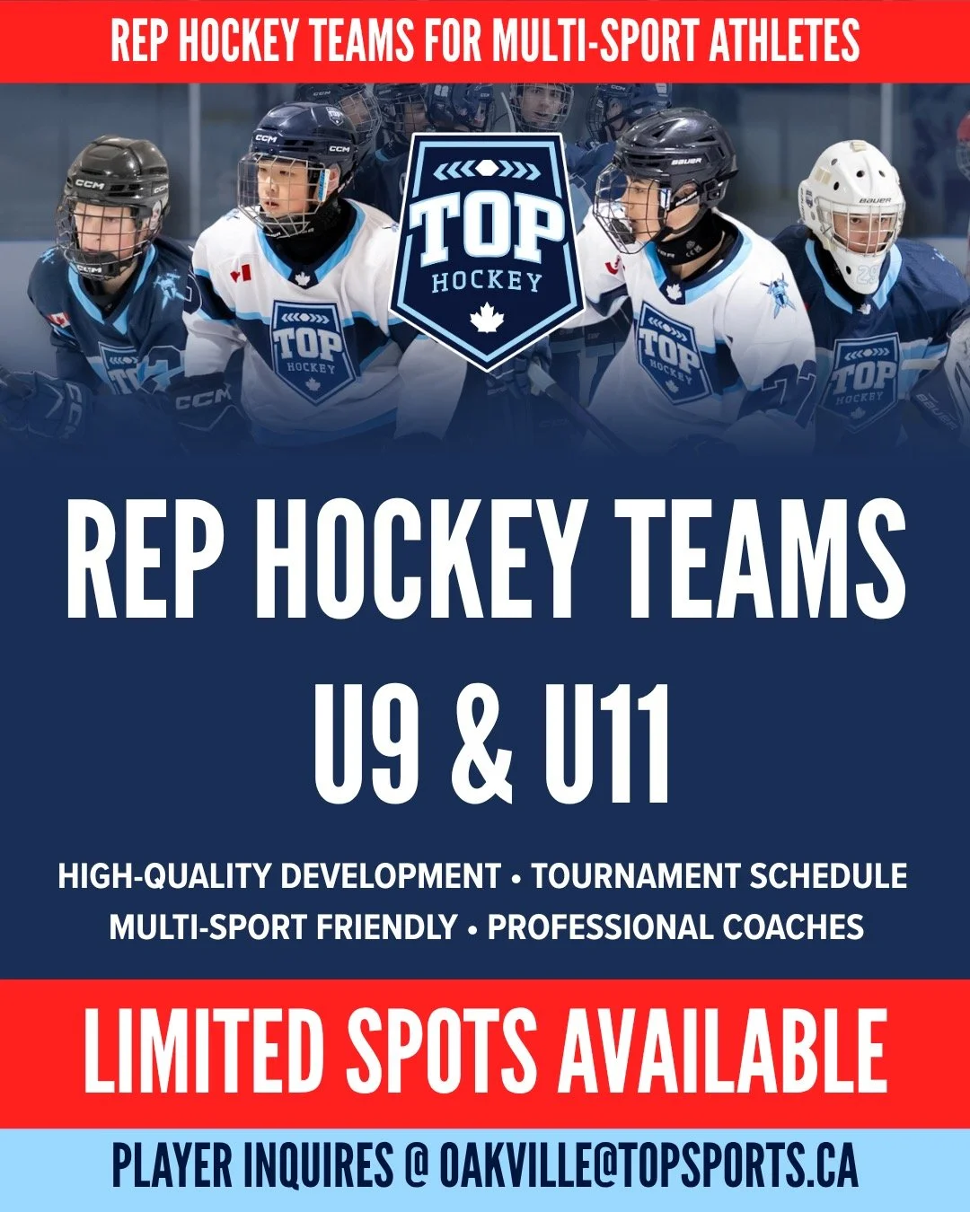 LIMITED SPOTS AVAILABLE. Our Rep Hockey teams are ready to hit the ice next season and are looking to fill our final spots. Interested in a new, development focused, home for next season? TOP Hockey is a competitive club in offering competitive rep t