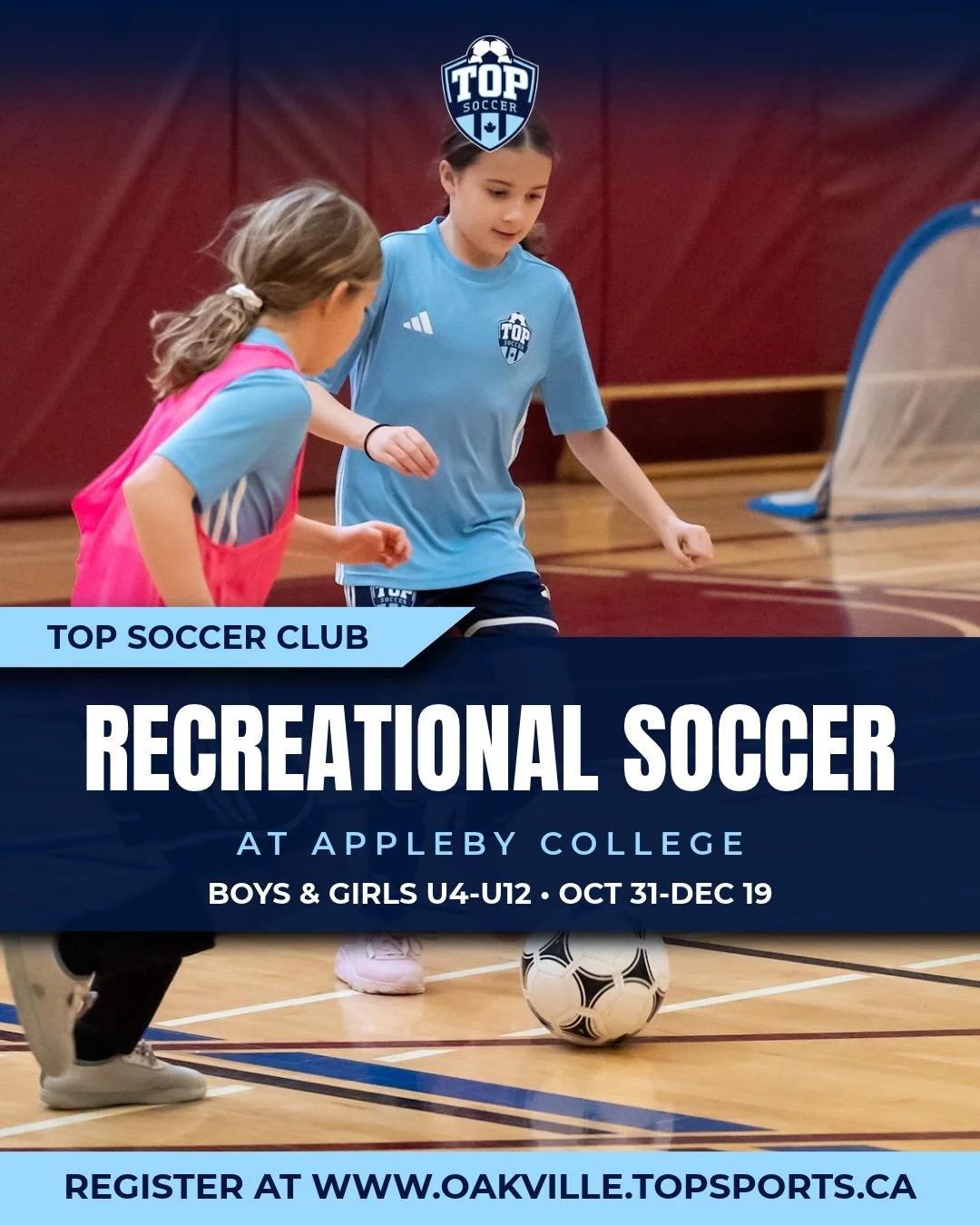 TOP Soccer is heading indoors! Our Indoor Recreational Program starts this weekend!

🔹 Our Indoor Skills Program for ages 6-12 combines high-repetition skill development, game-based learning, and competitive play through small-sided games, technical