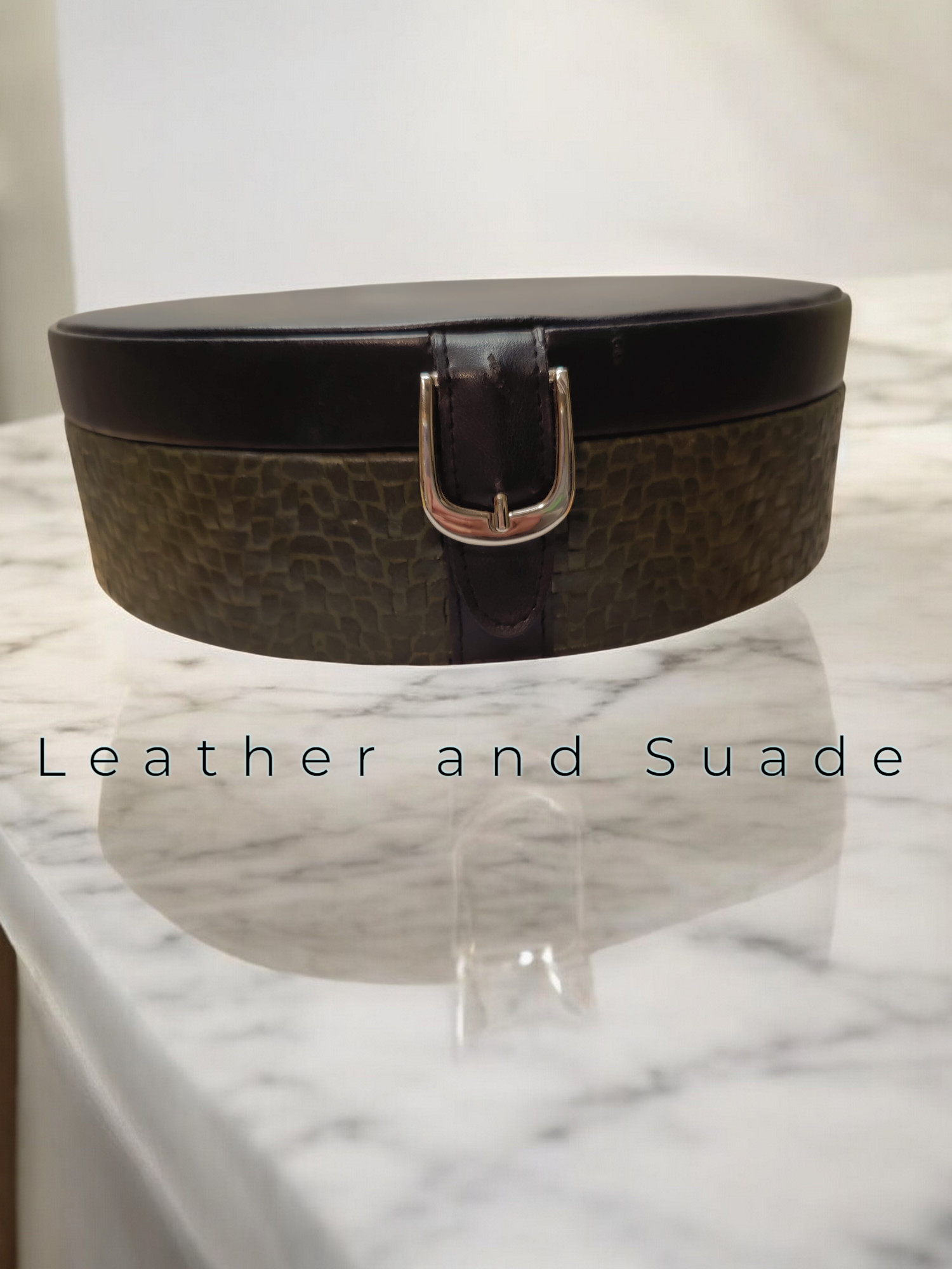 Round Leather & Suade Box with Buckle - Buckets-Place