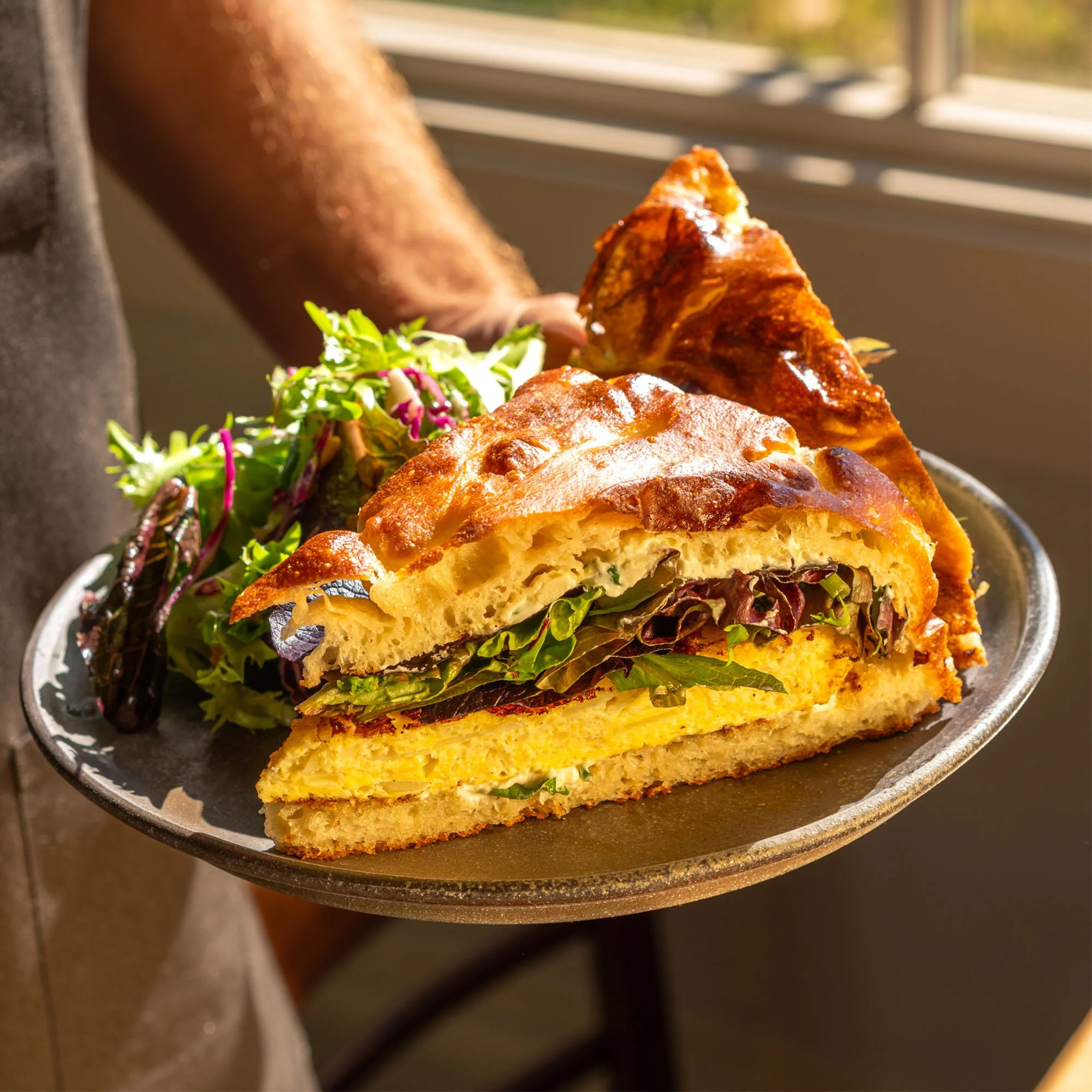 frittata sandwich on house foccacia