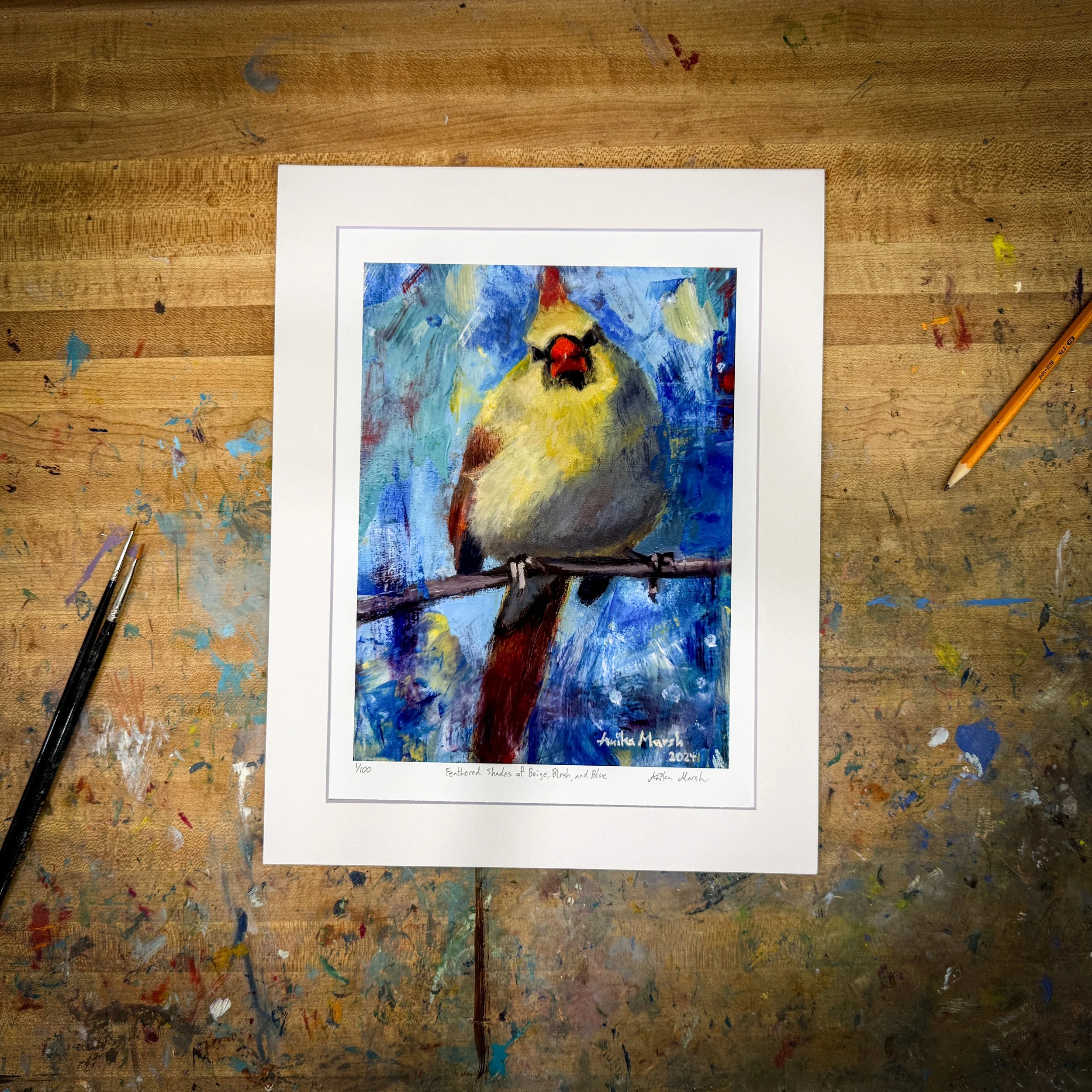 'Feathered Shades of Beige, Blush, and Blue' Limited Edition Print