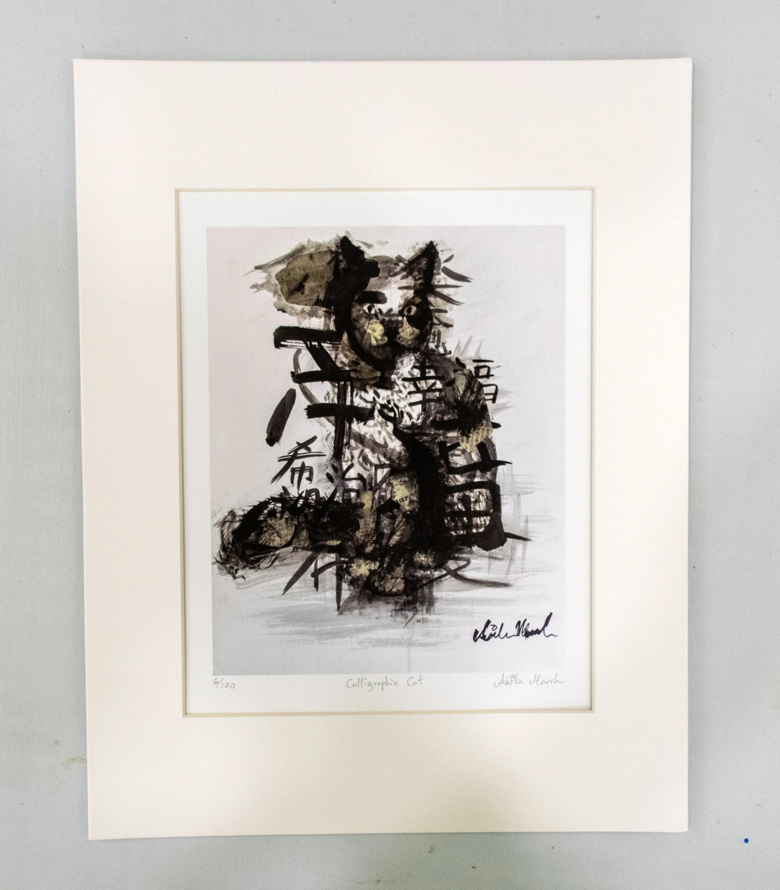 'Calligraphic Cat' Limited Edition Print