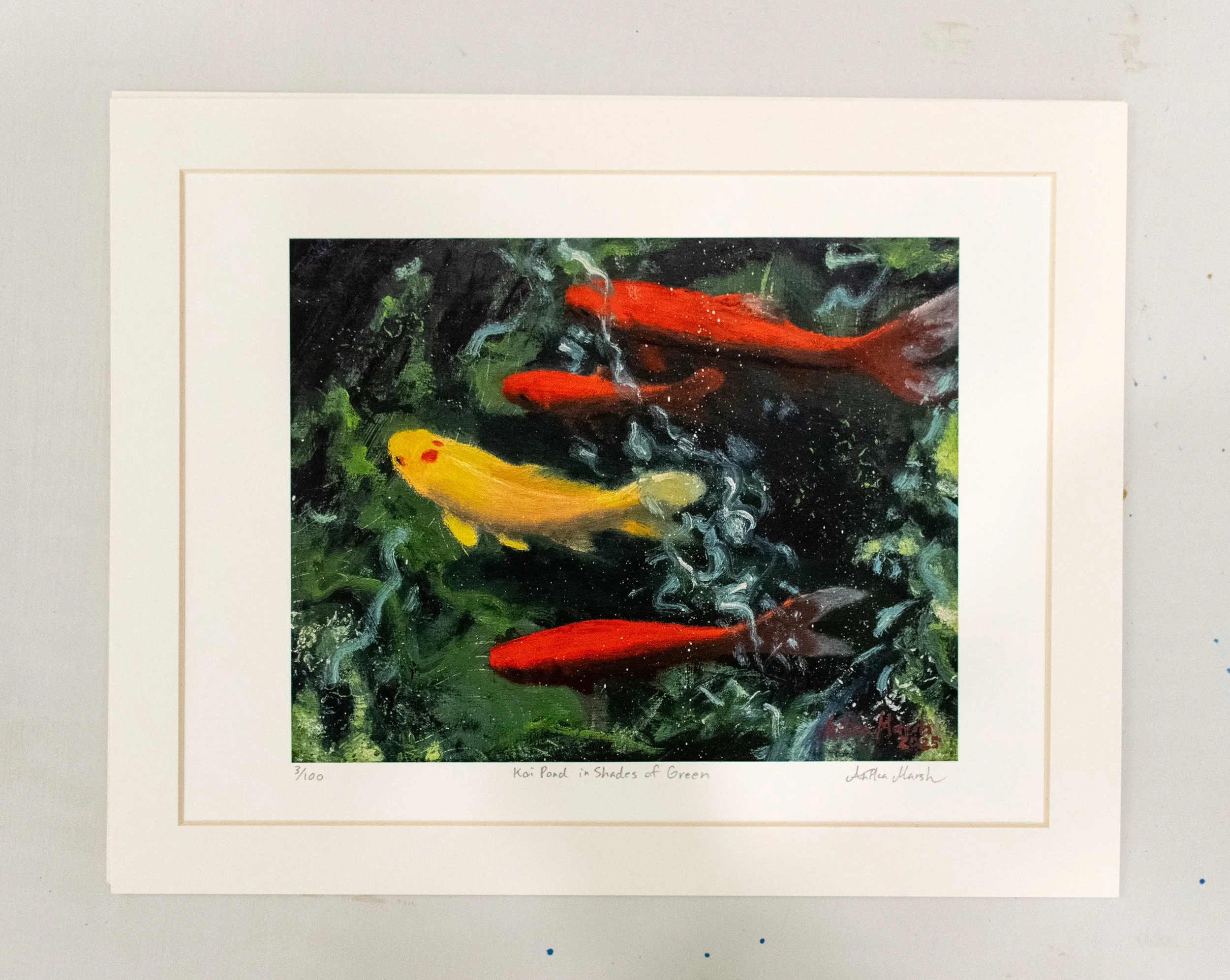 'Koi Pond in Shades of Green' Limited Edition Print