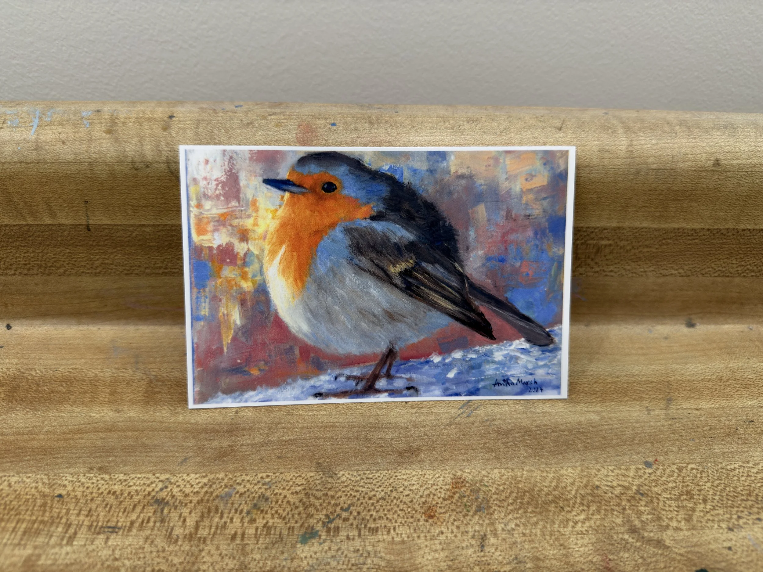 'European Robin in Snow' Postcard