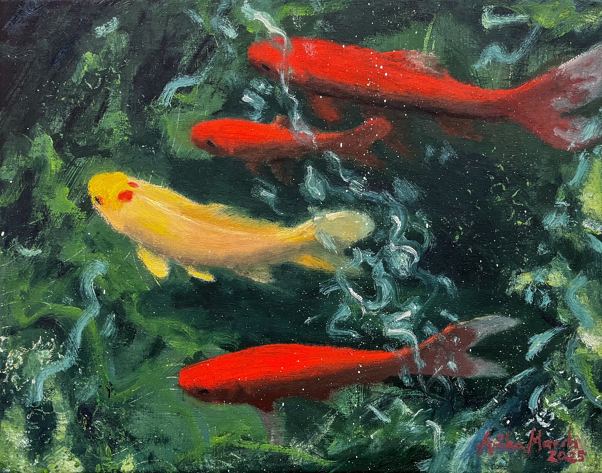 Koi Pond in Shades of Green (11x14).jpg